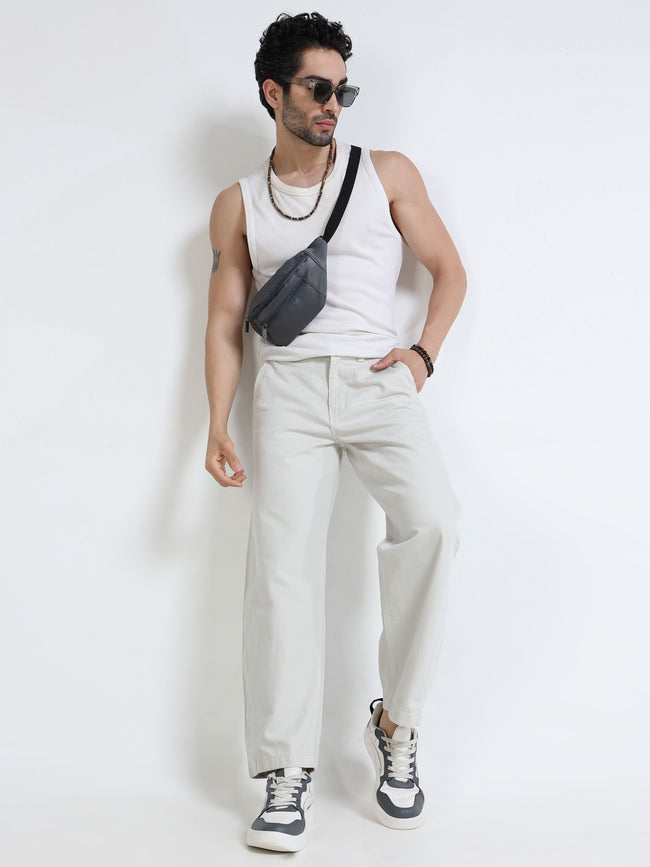 Men Baggy Cream Denim Jeans