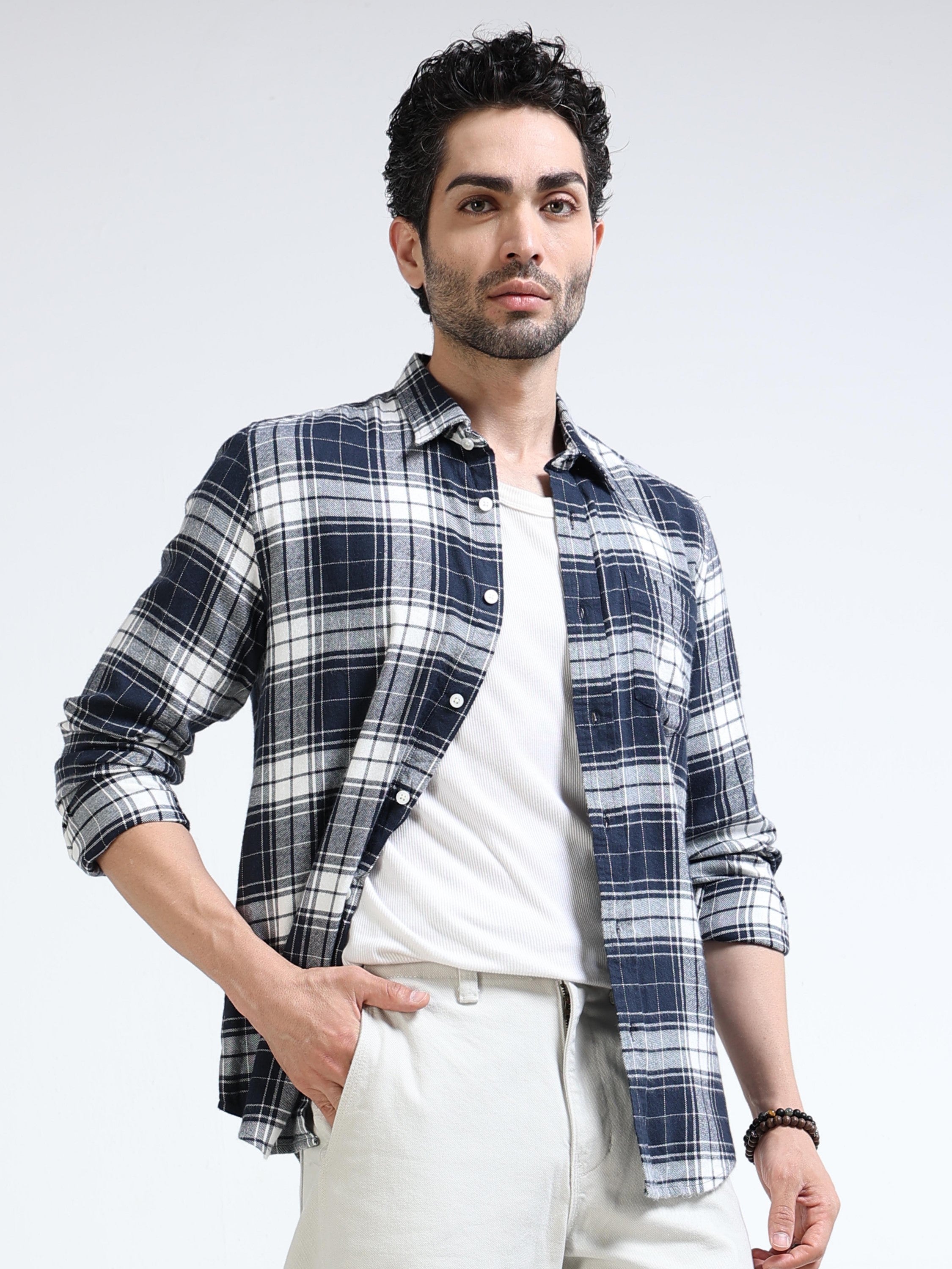 Men Navy Plaid Regular Fit Shirt