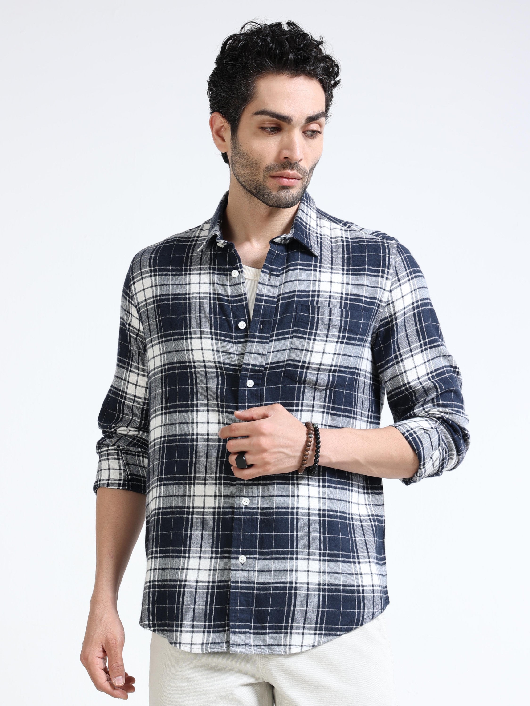 Men Navy Plaid Regular Fit Shirt