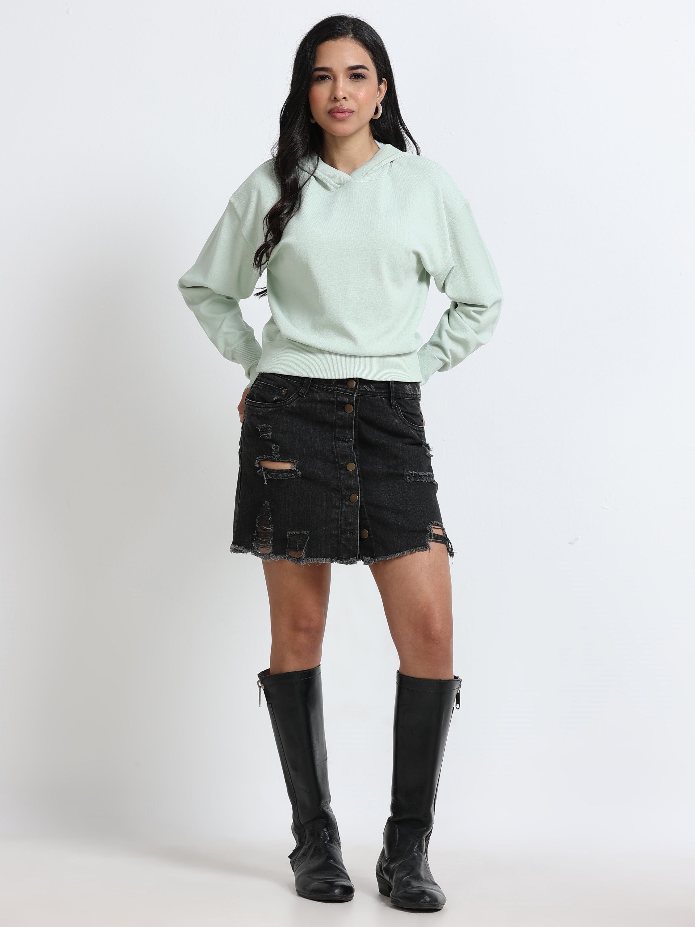 Women  Green Hooded Sweatshirt