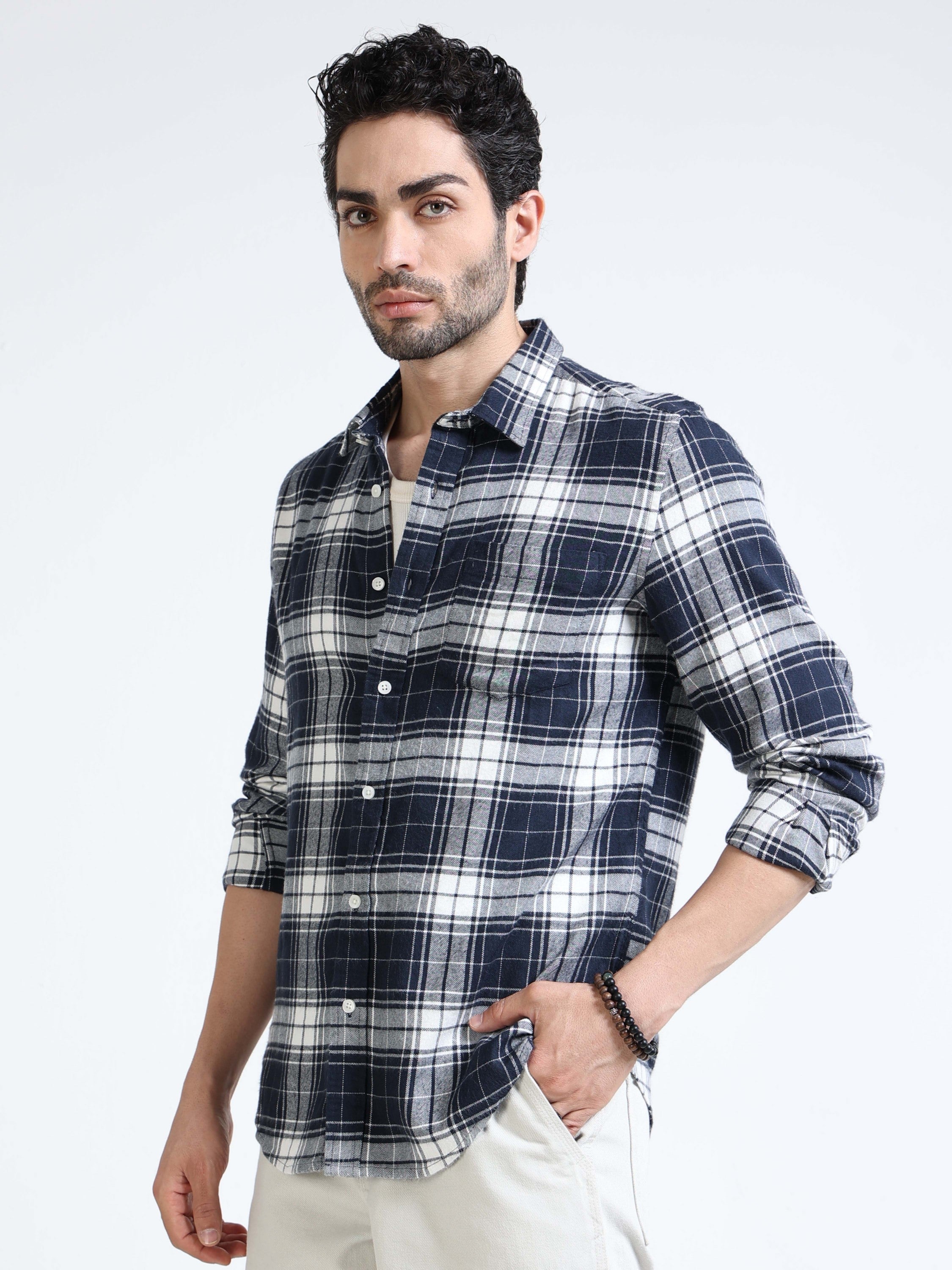 Men Navy Plaid Regular Fit Shirt