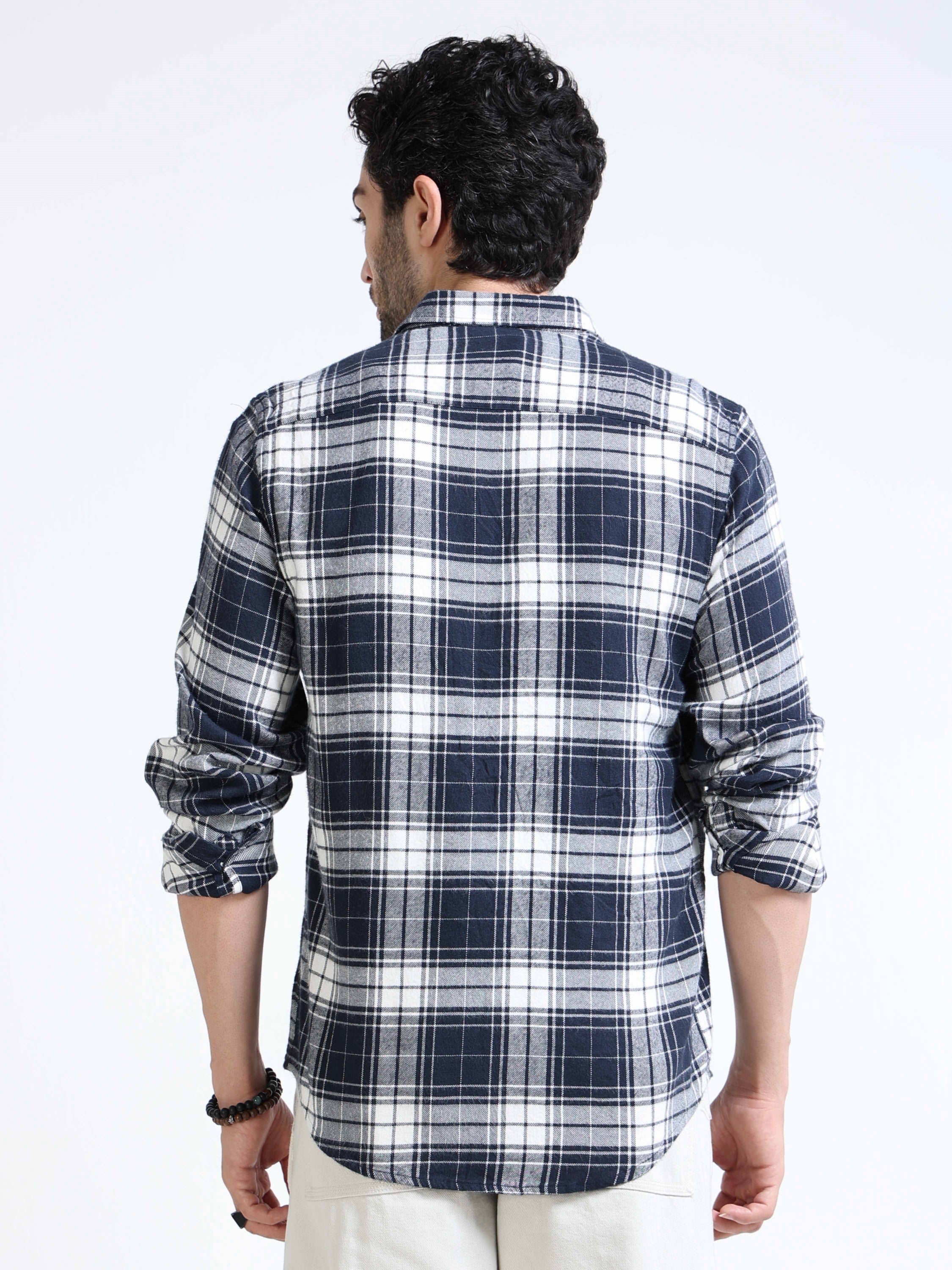 Men Navy Plaid Regular Fit Shirt