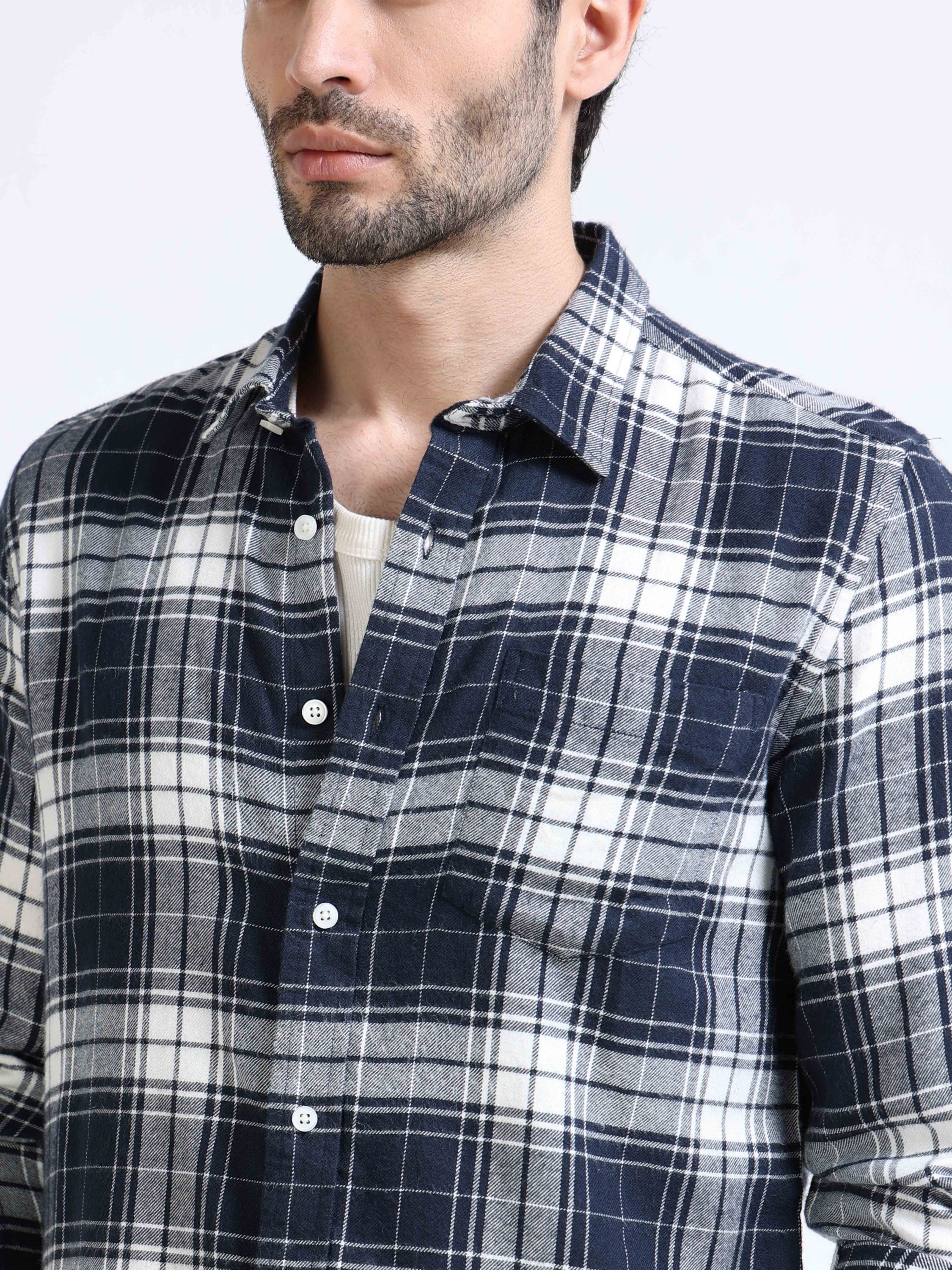 Men Navy Plaid Regular Fit Shirt
