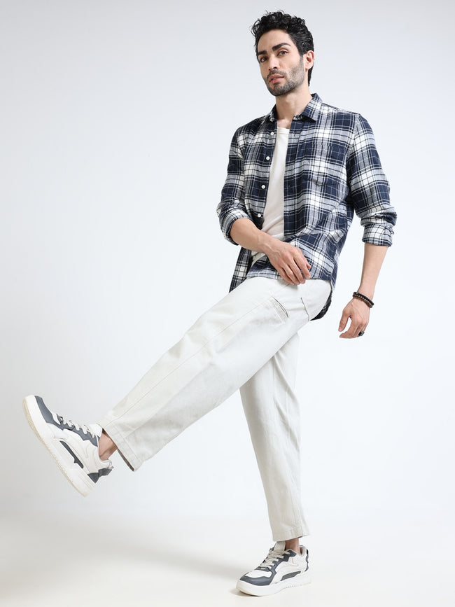 Men Navy Plaid Regular Fit Shirt