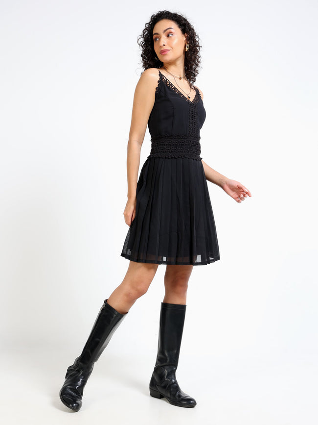 Women Black Dress with lace inserts