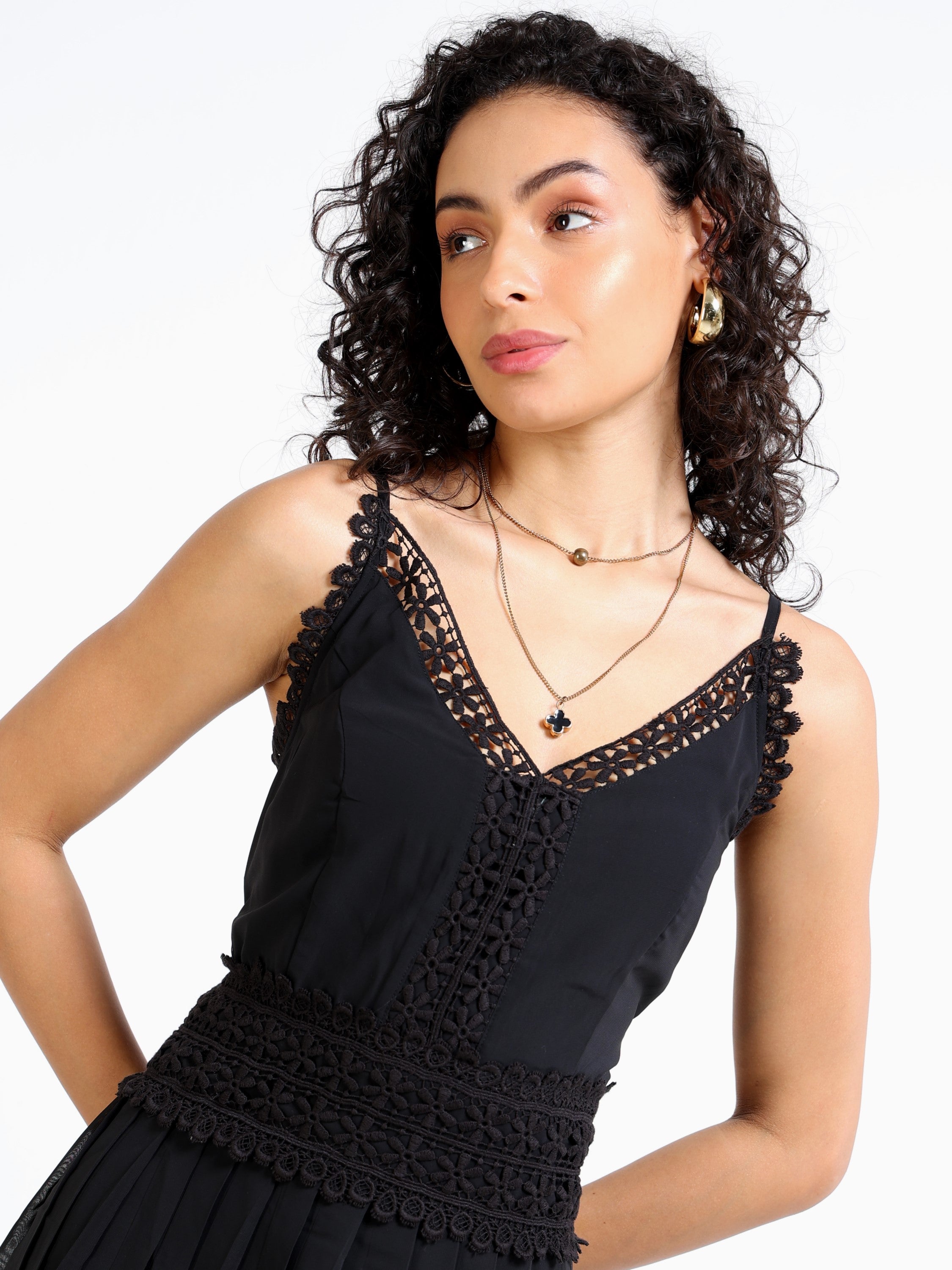 Women Black Dress with lace inserts