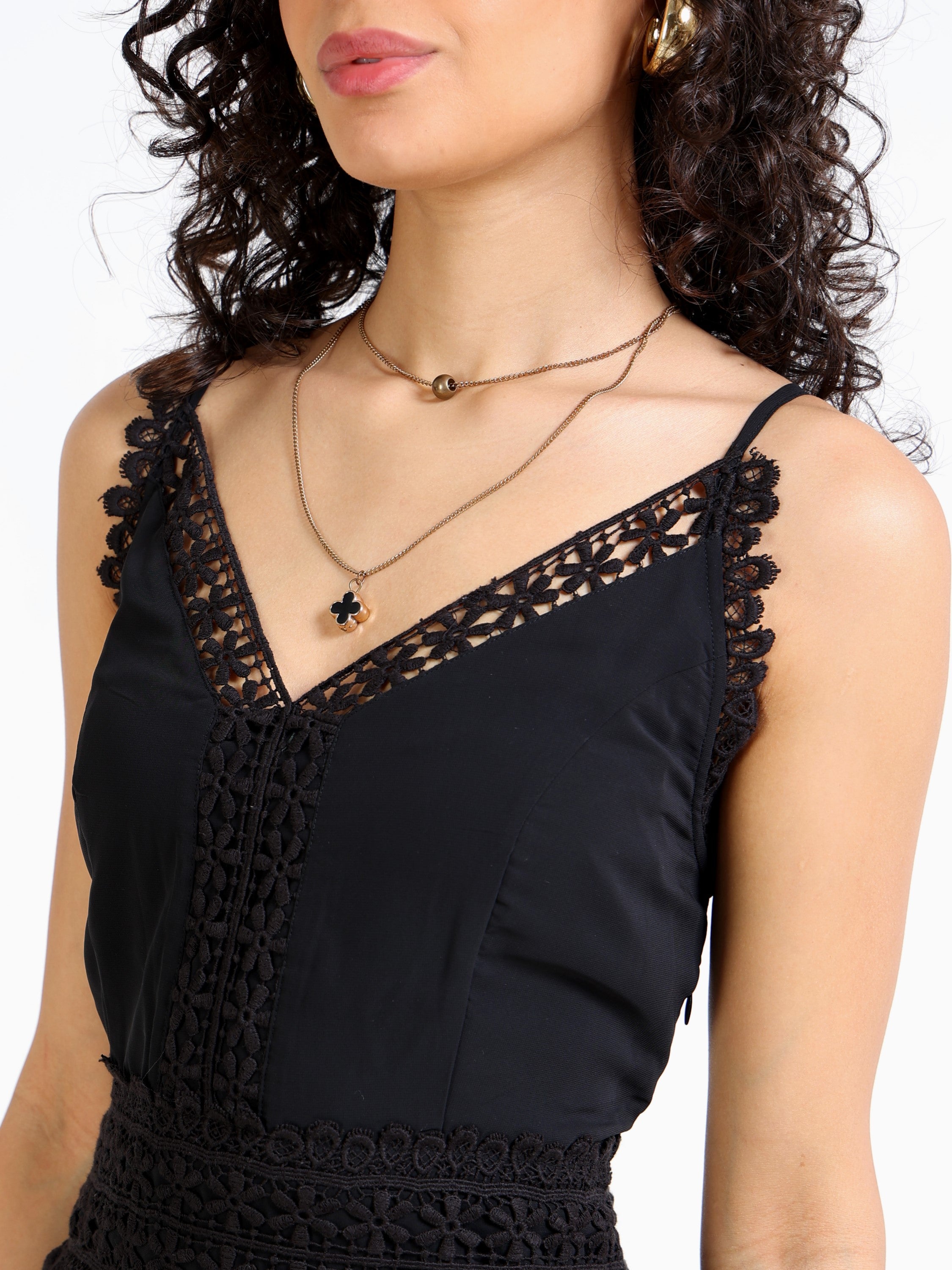 Women Black Dress with lace inserts