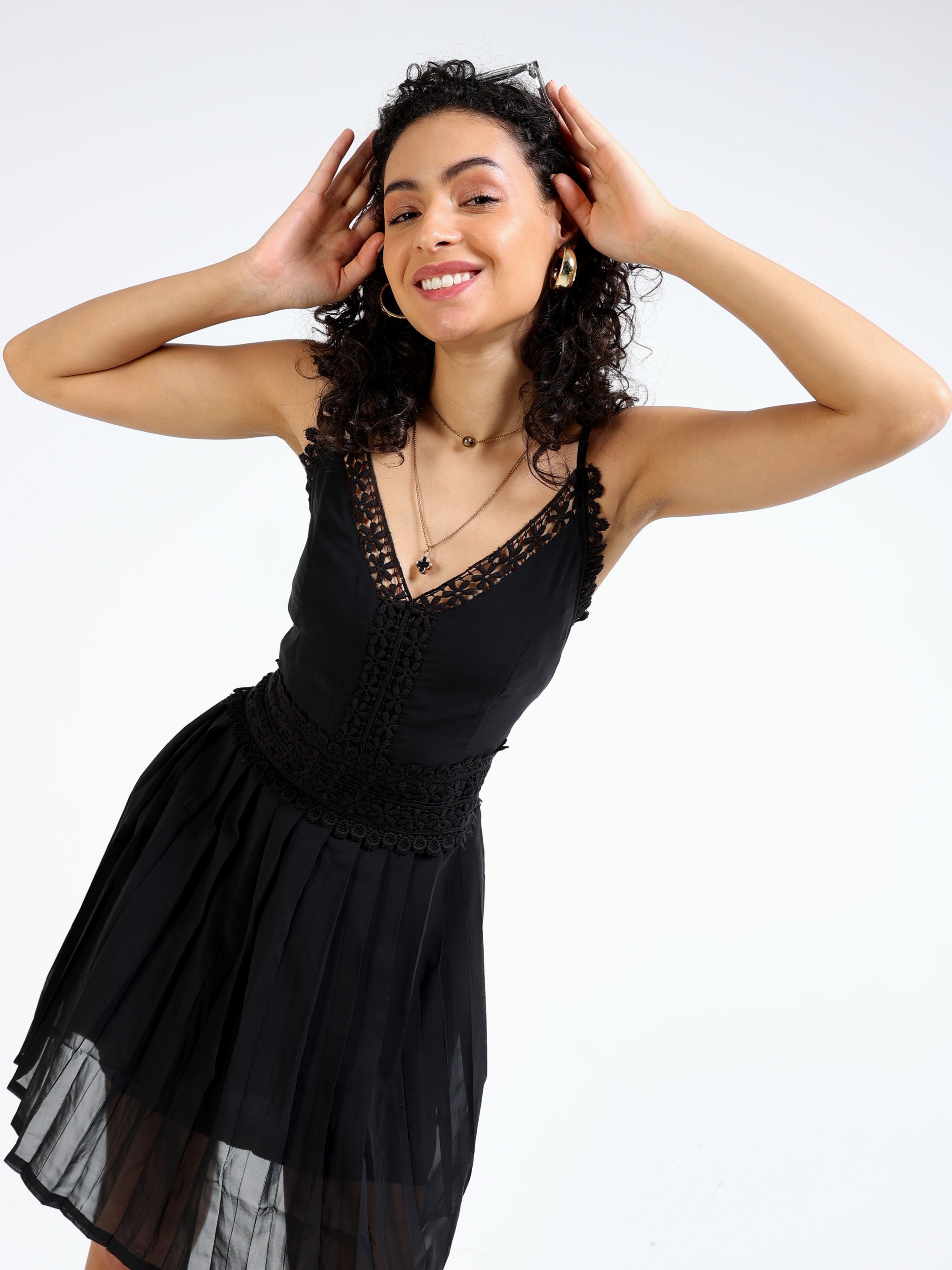 Women Black Dress with lace inserts