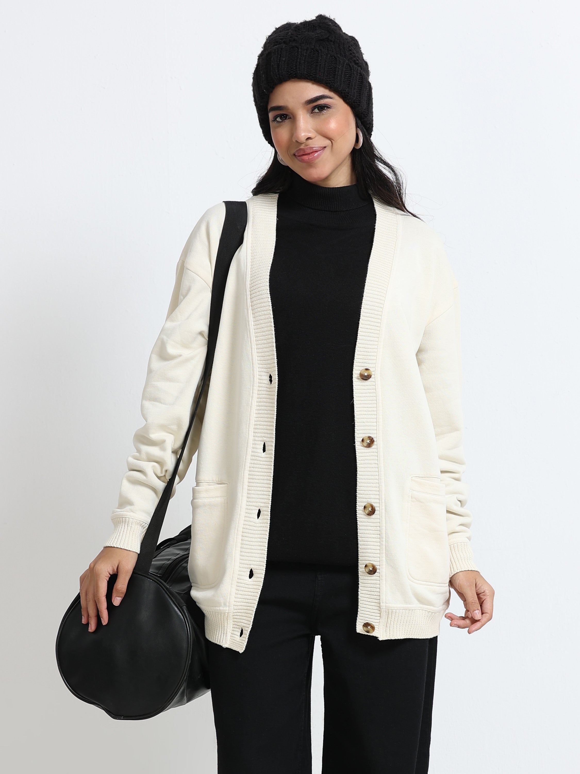 Women Off-White Oversized Cardigan