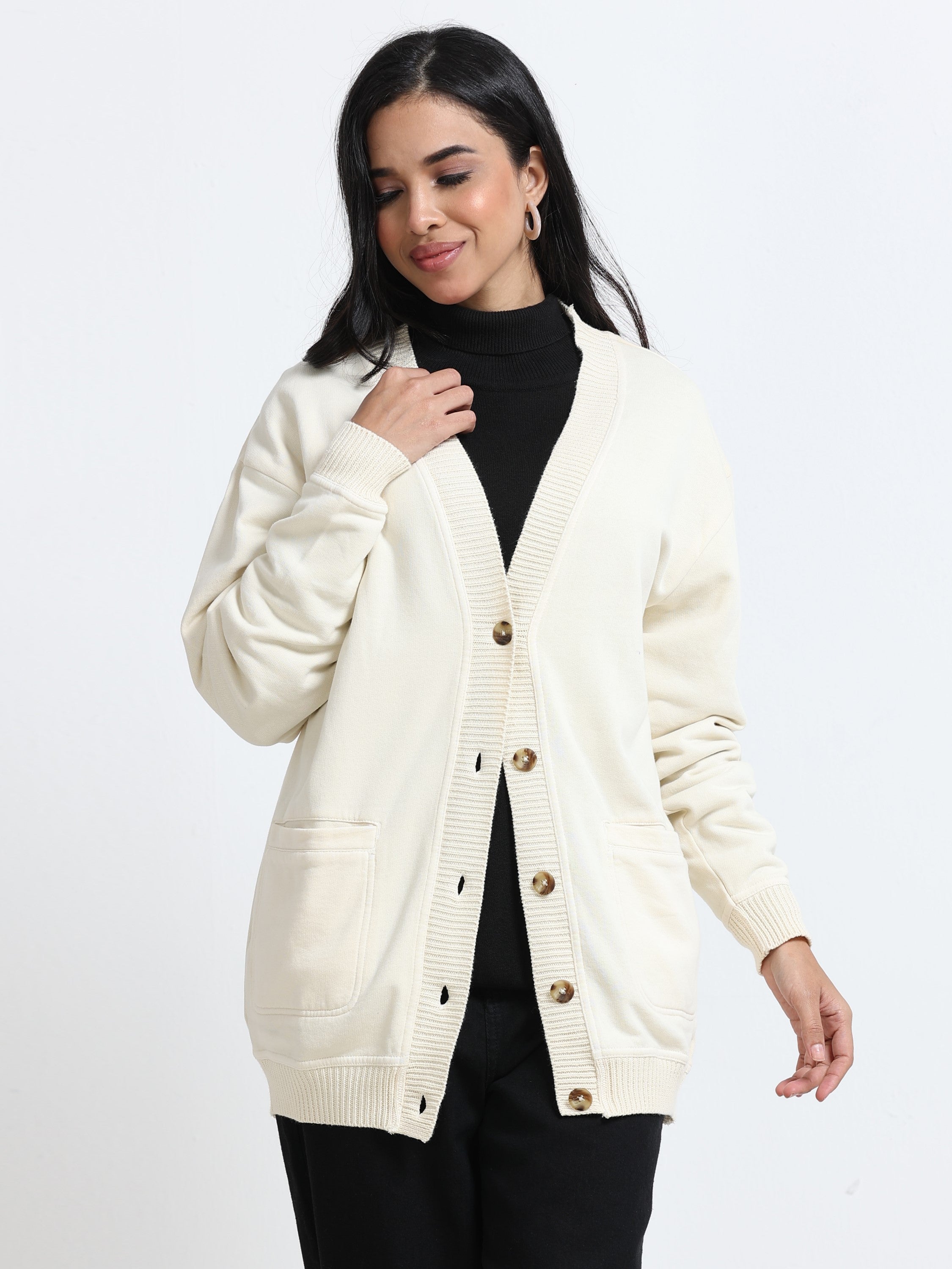 Women Off-White Oversized Cardigan