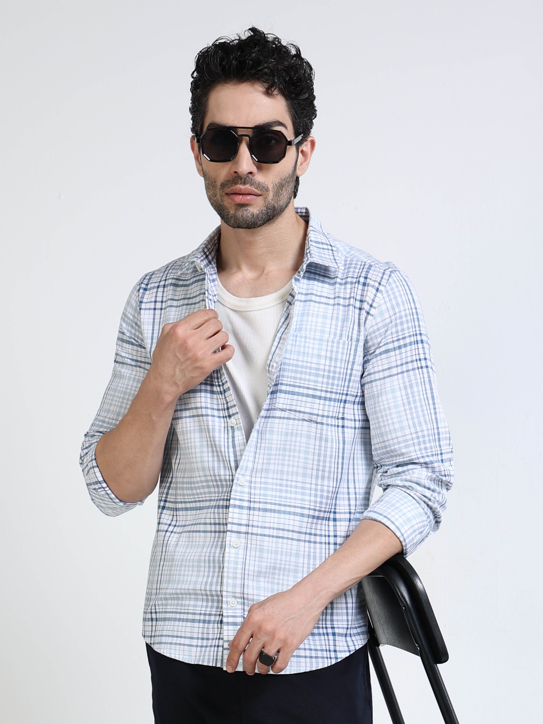 Men Blue Check Regular Fit Shirt