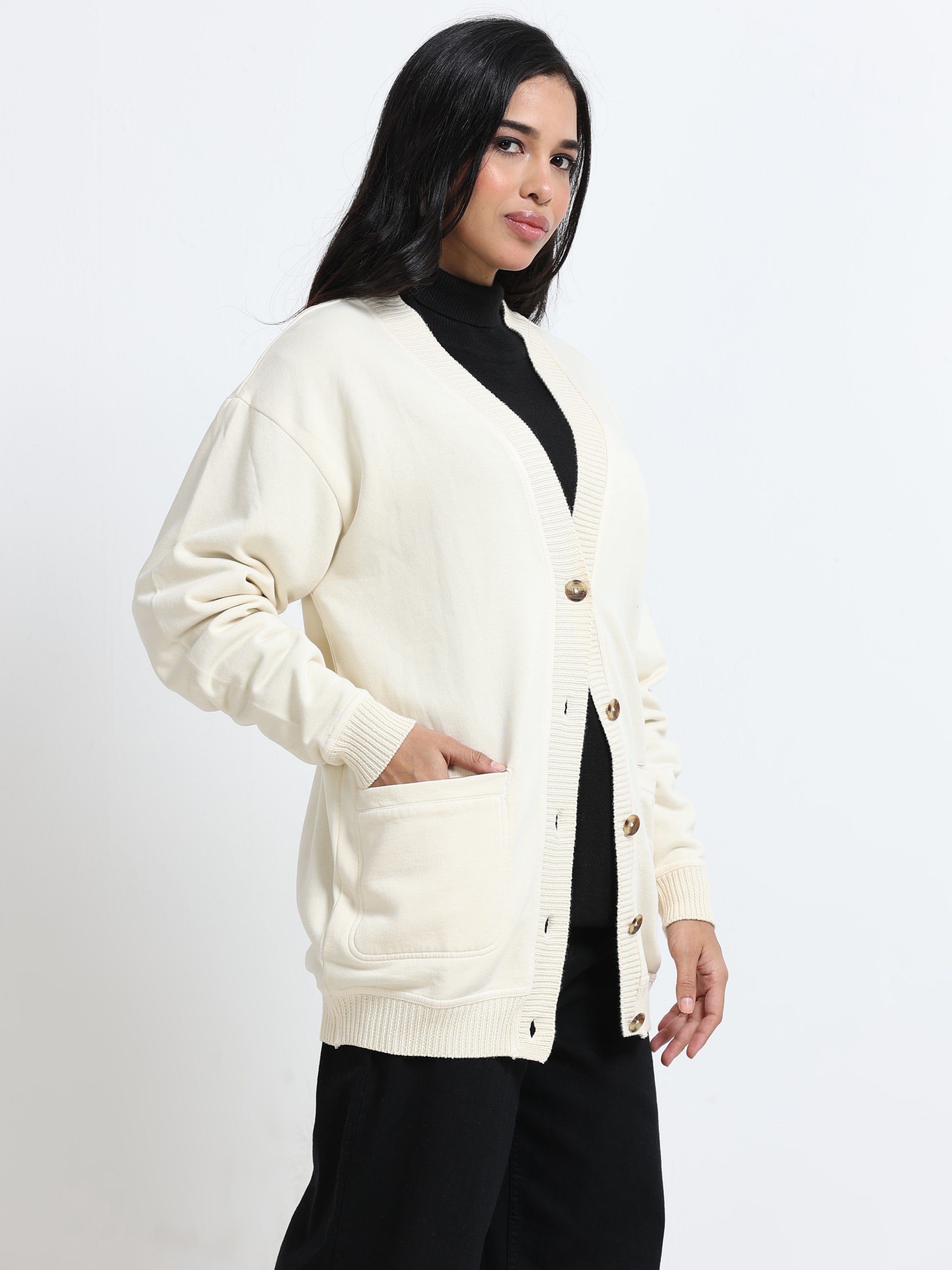 Women Off-White Oversized Cardigan