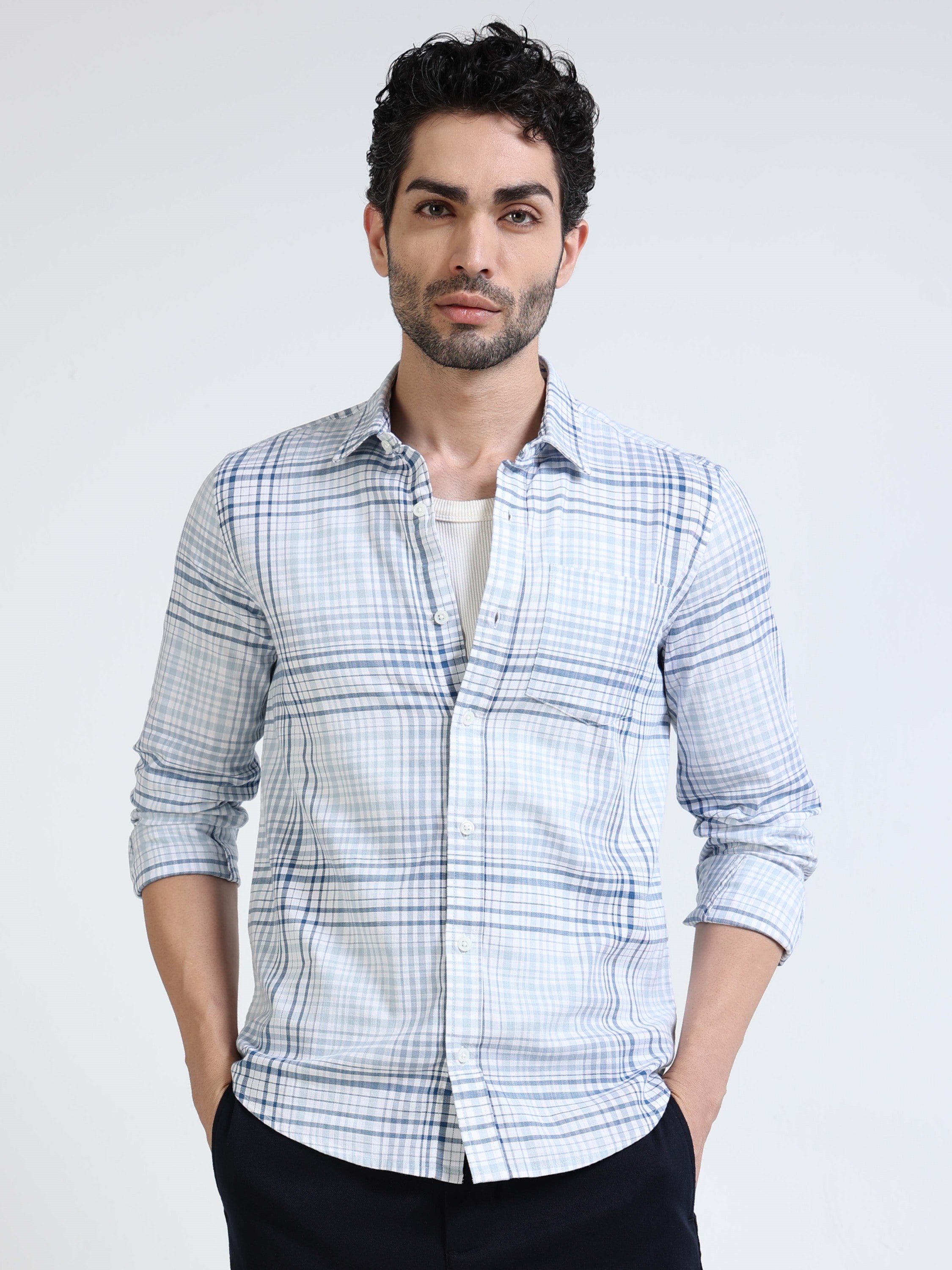 Men Blue Check Regular Fit Shirt