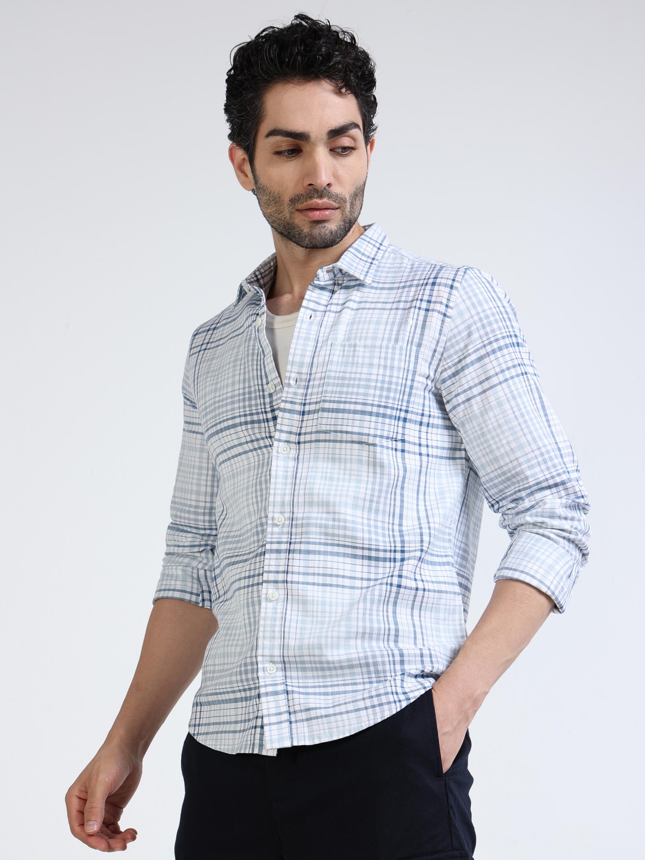 Men Blue Check Regular Fit Shirt