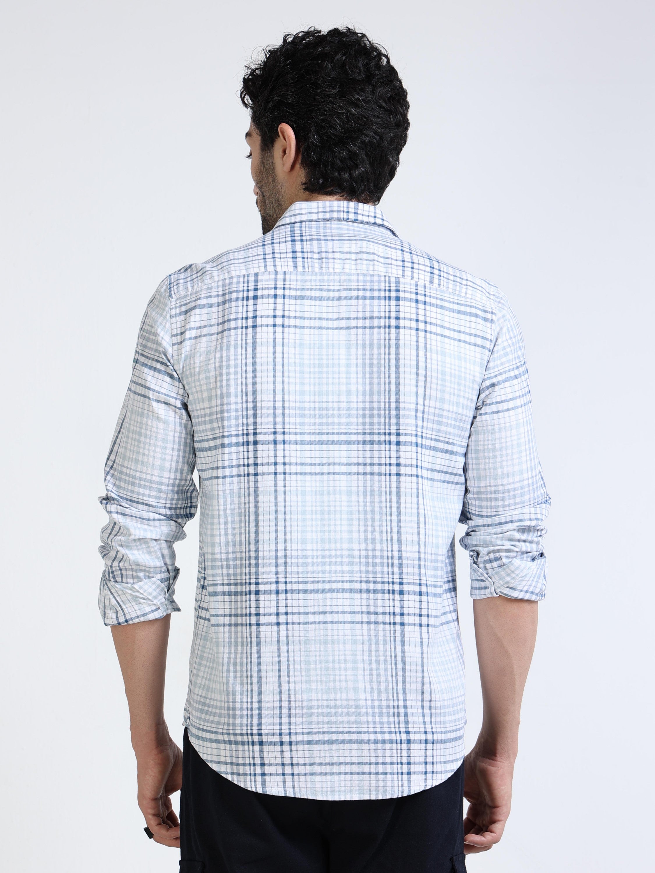 Men Blue Check Regular Fit Shirt