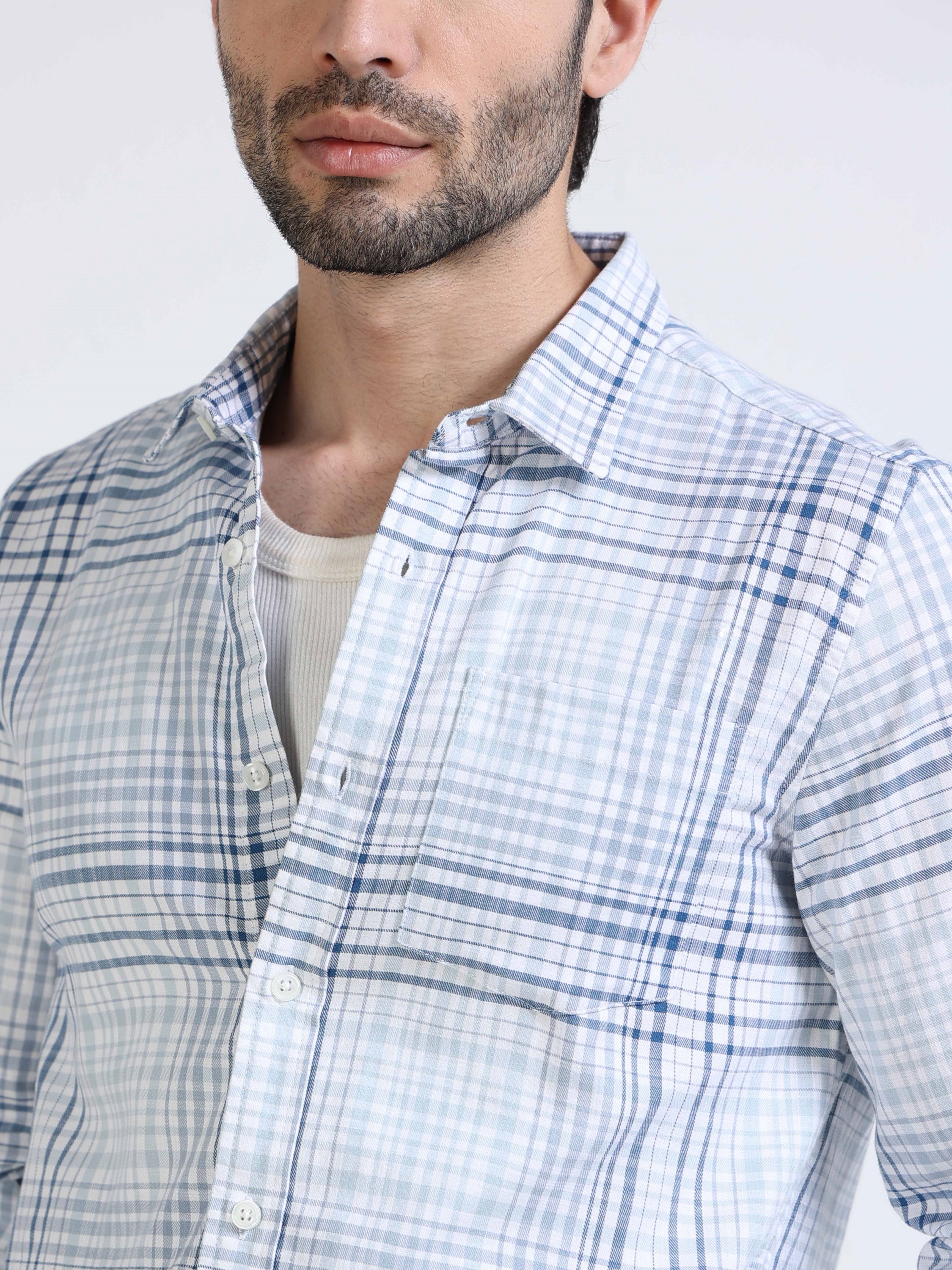 Men Blue Check Regular Fit Shirt