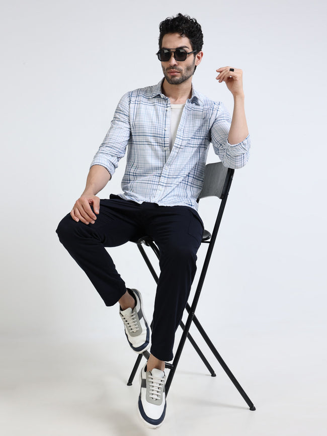 Men Blue Check Regular Fit Shirt