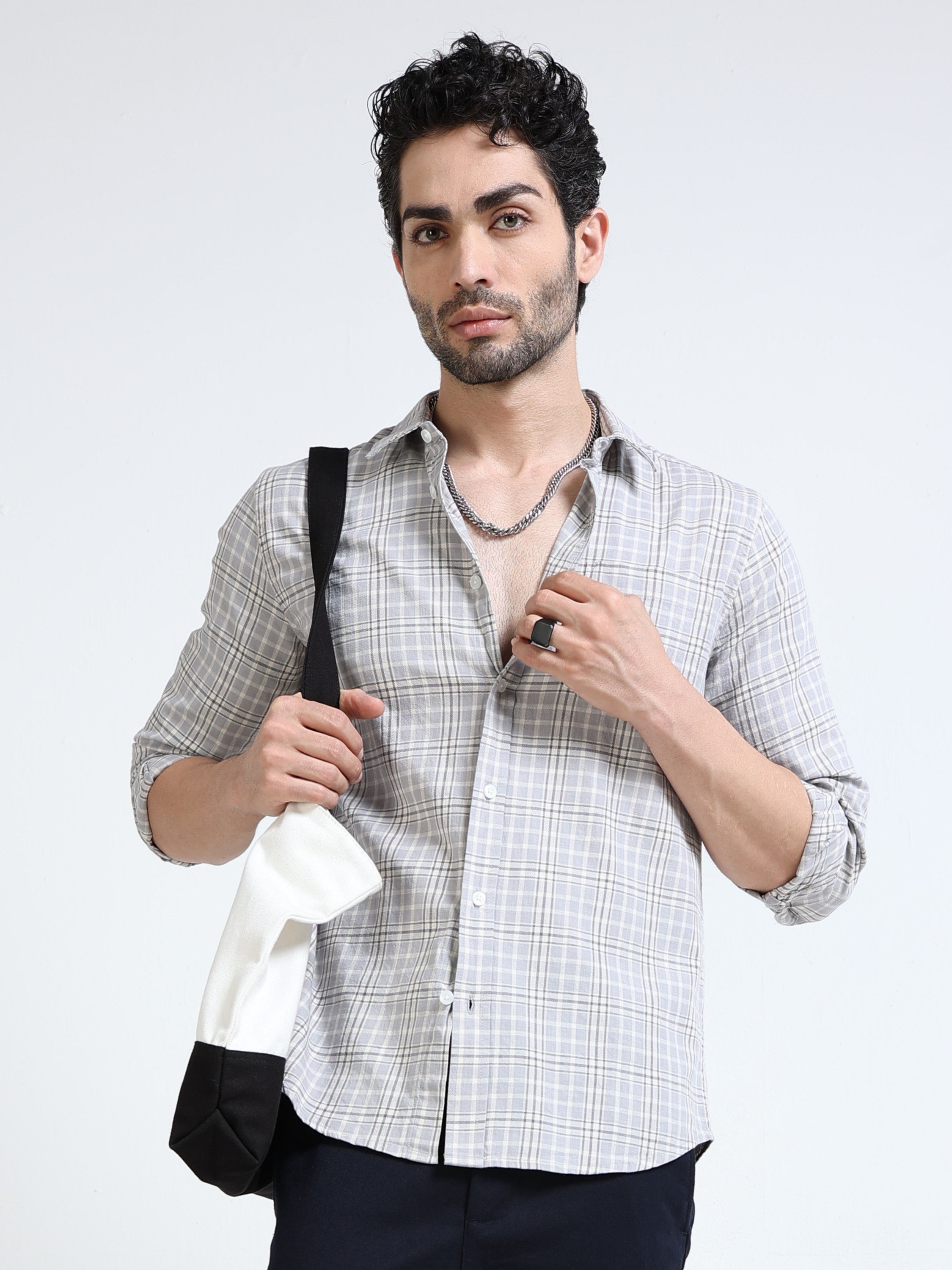 Men Grey Check Regular Fit Shirt