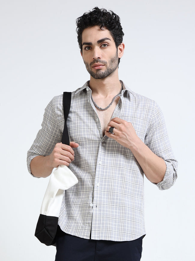 Men Grey Check Regular Fit Shirt