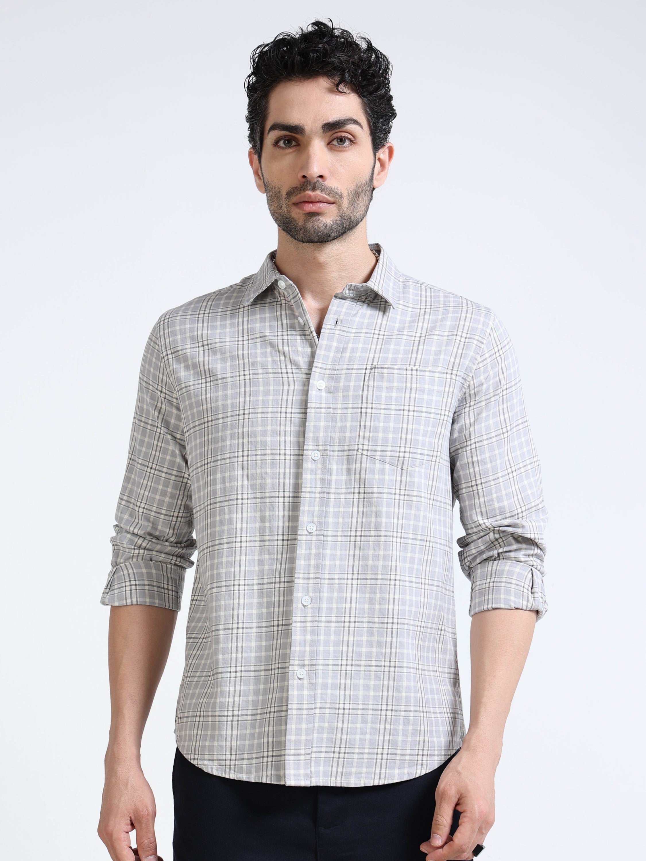 Men Grey Check Regular Fit Shirt