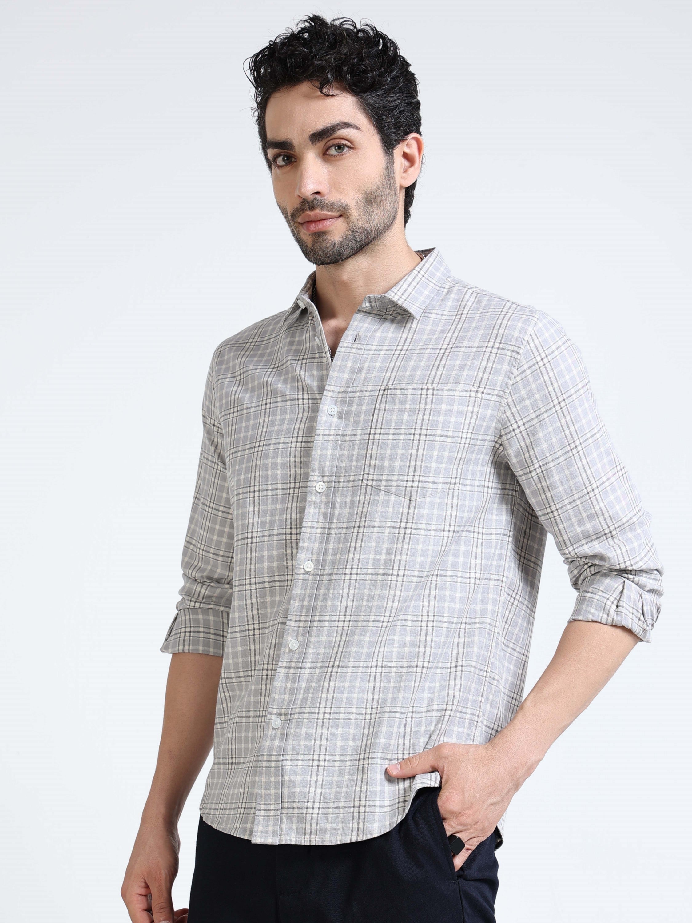 Men Grey Check Regular Fit Shirt