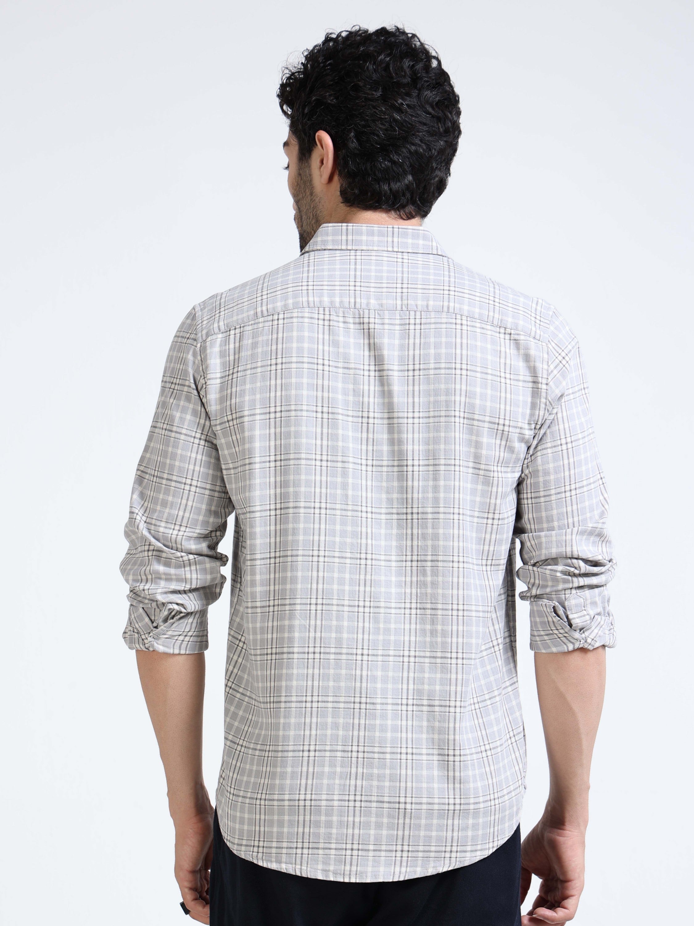 Men Grey Check Regular Fit Shirt