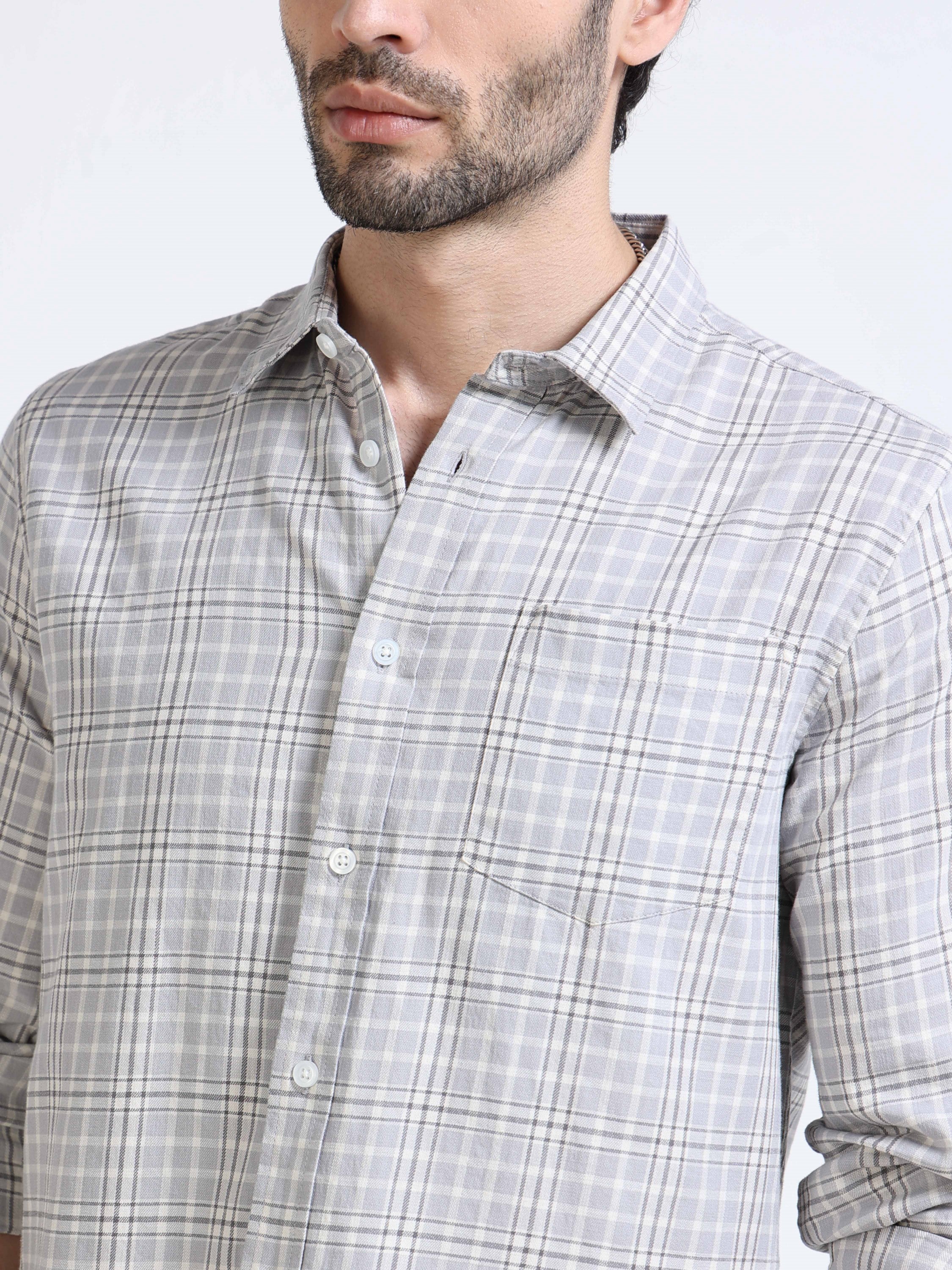 Men Grey Check Regular Fit Shirt