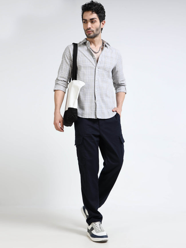 Men Grey Check Regular Fit Shirt