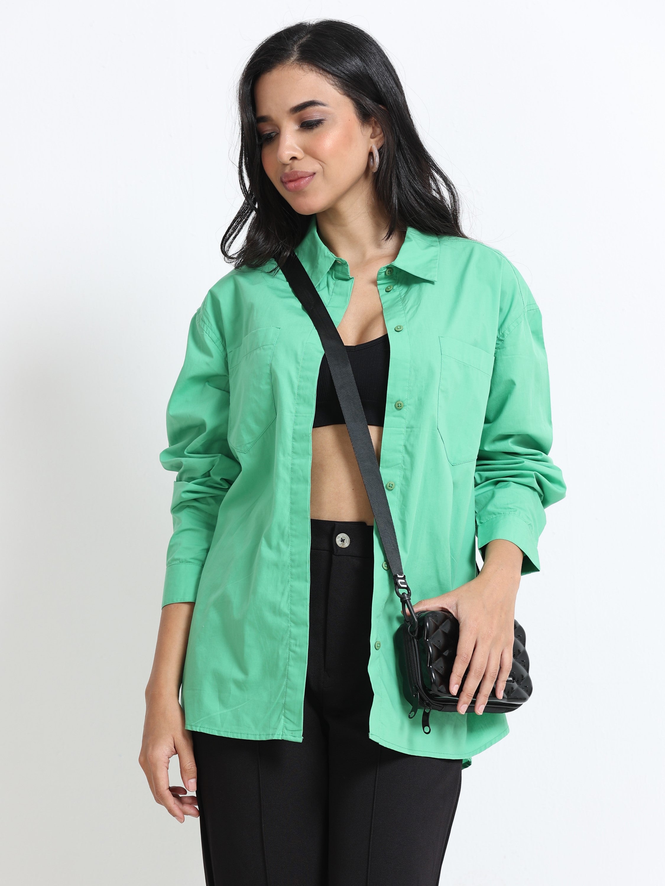 Women Concealed Placket Oversized Shirt