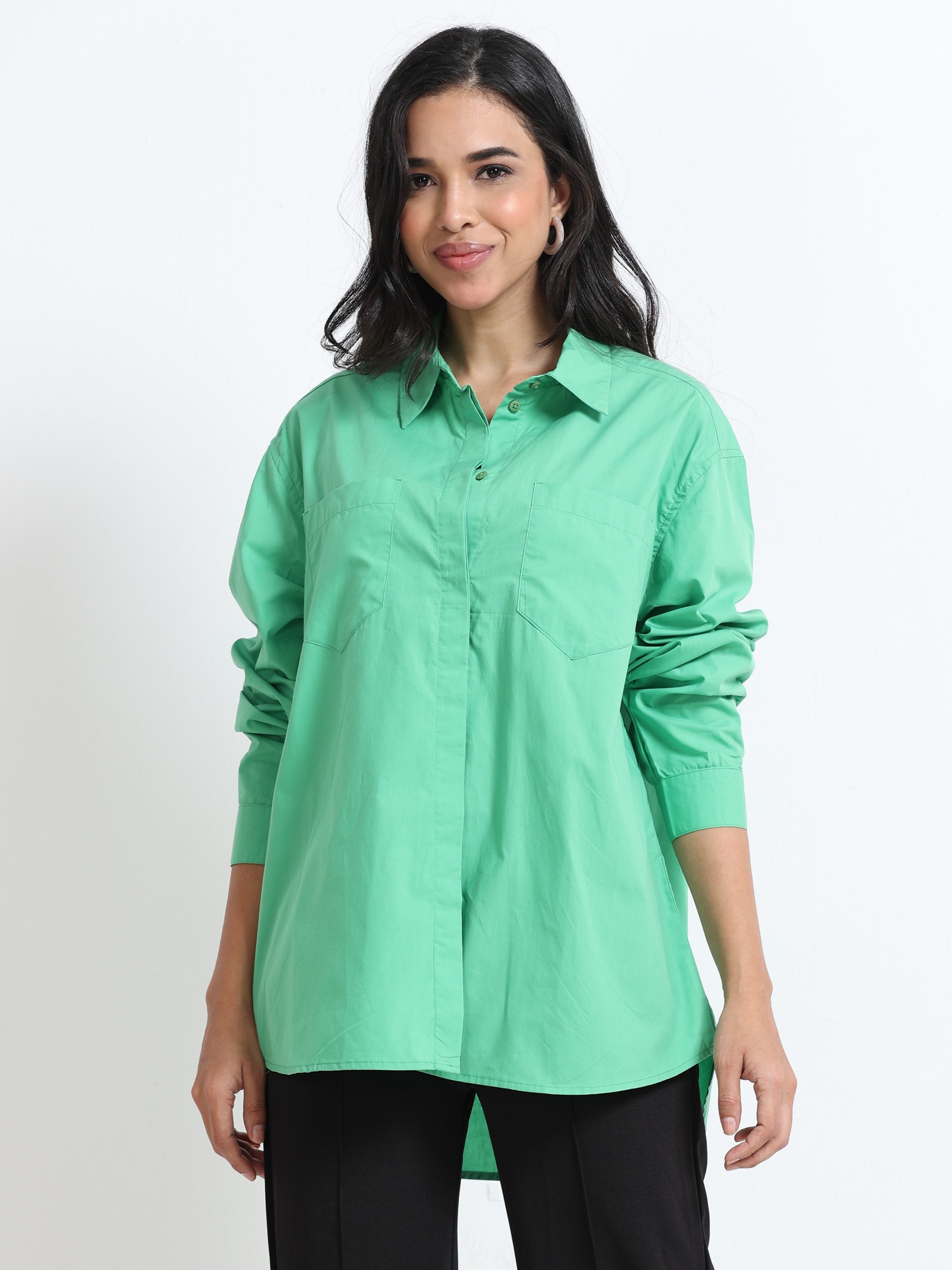 Women Concealed Placket Oversized Shirt