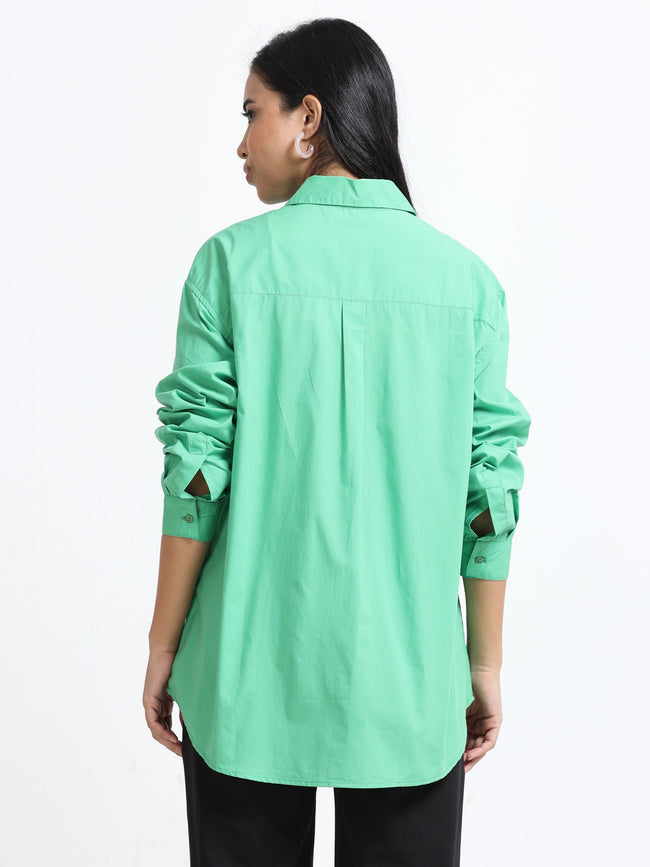 Women Concealed Placket Oversized Shirt