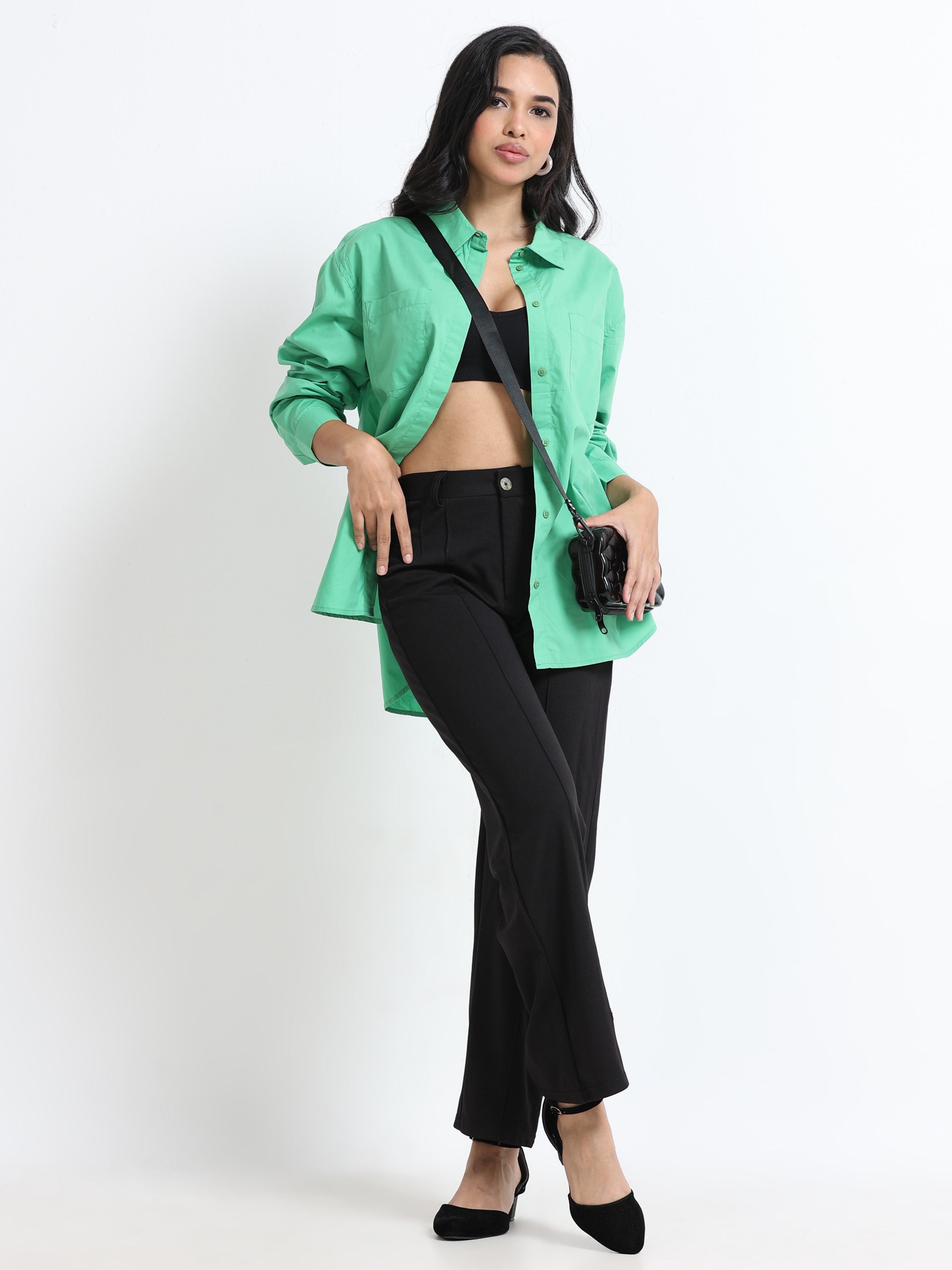 Women Concealed Placket Oversized Shirt
