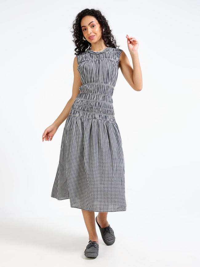 Women Black & White check Maxi Dress