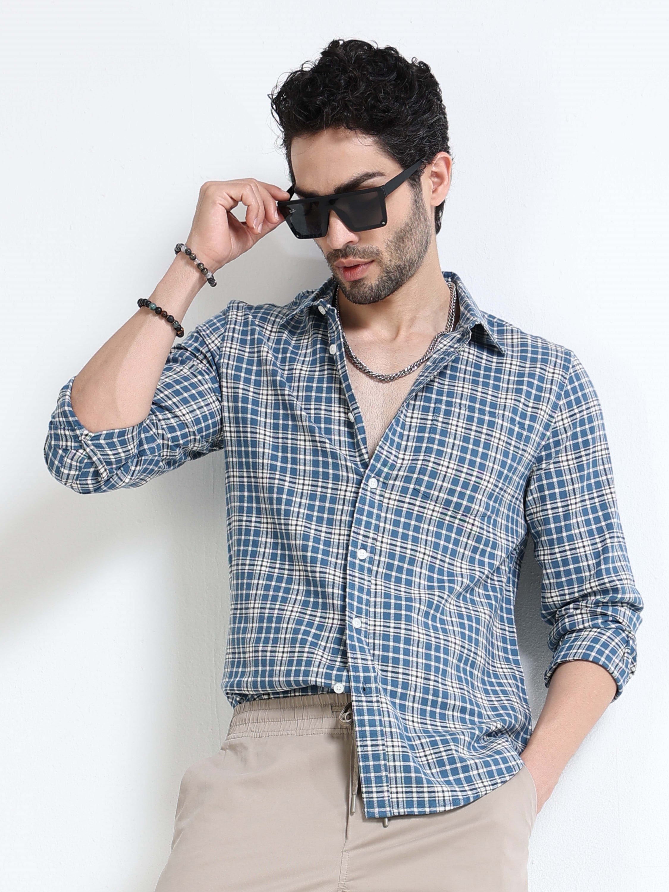 Men Blue Plaid Regular Fit Shirt