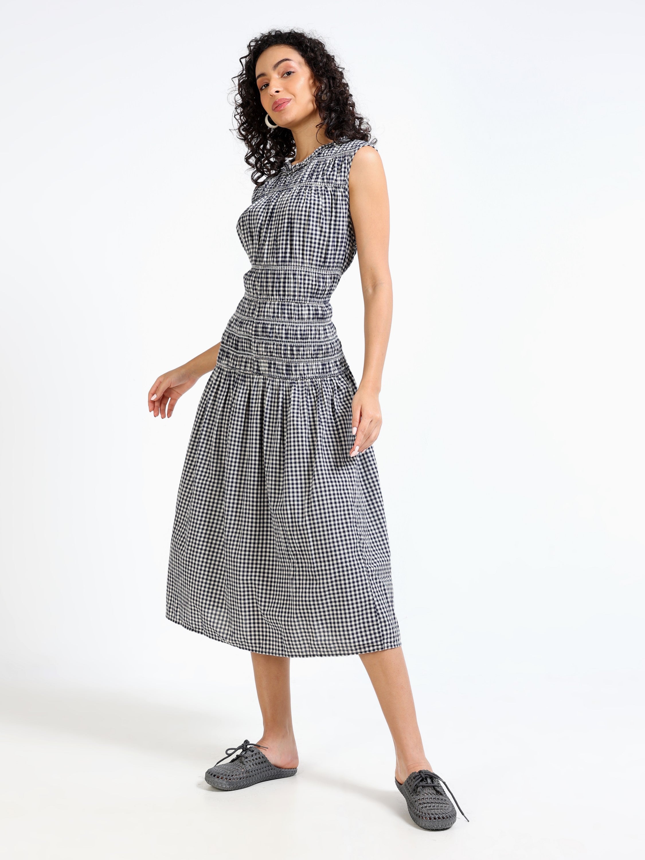 Women Black & White check Maxi Dress