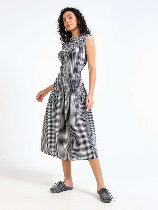 Women Black & White check Maxi Dress