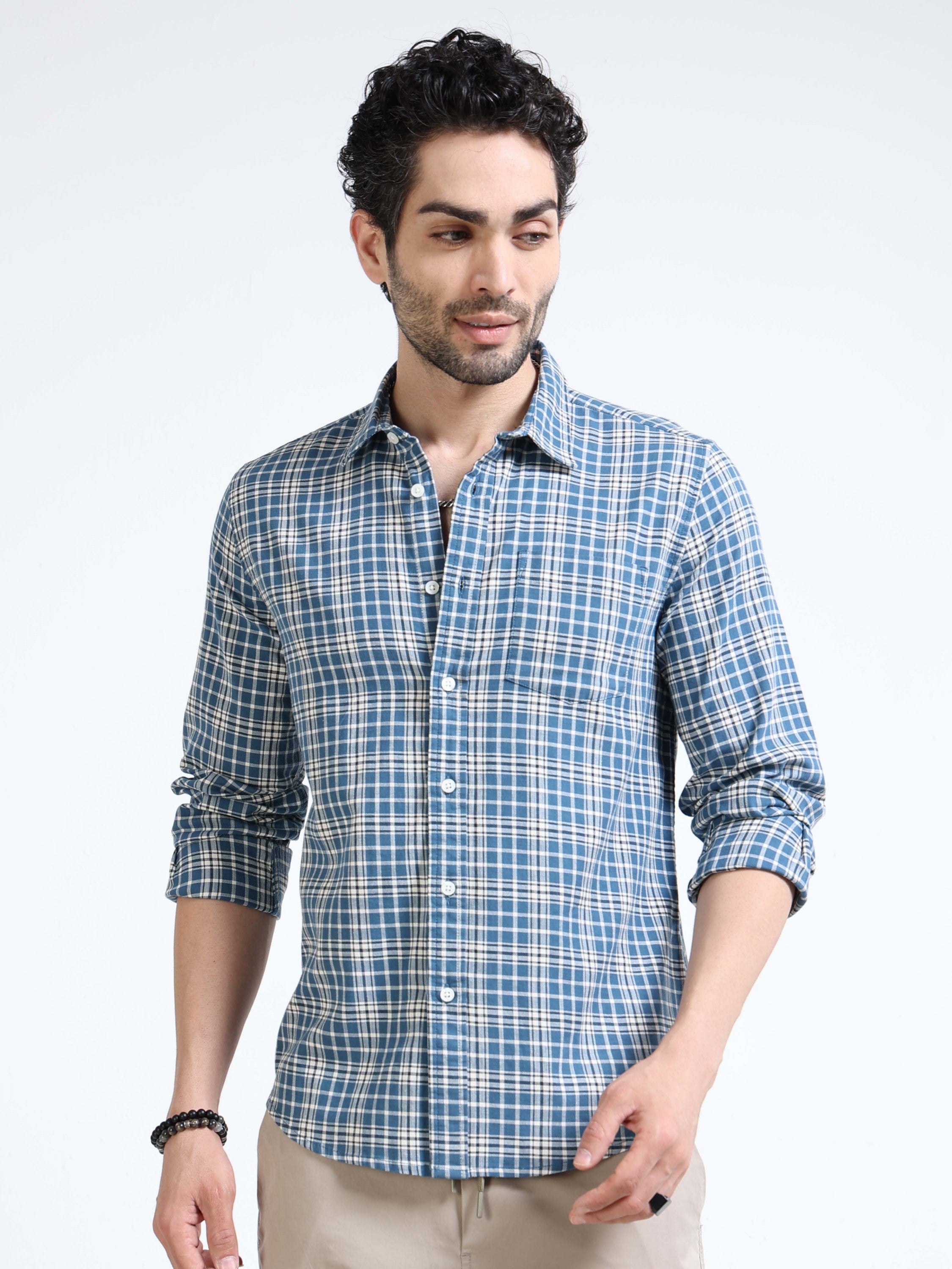 Men Blue Plaid Regular Fit Shirt