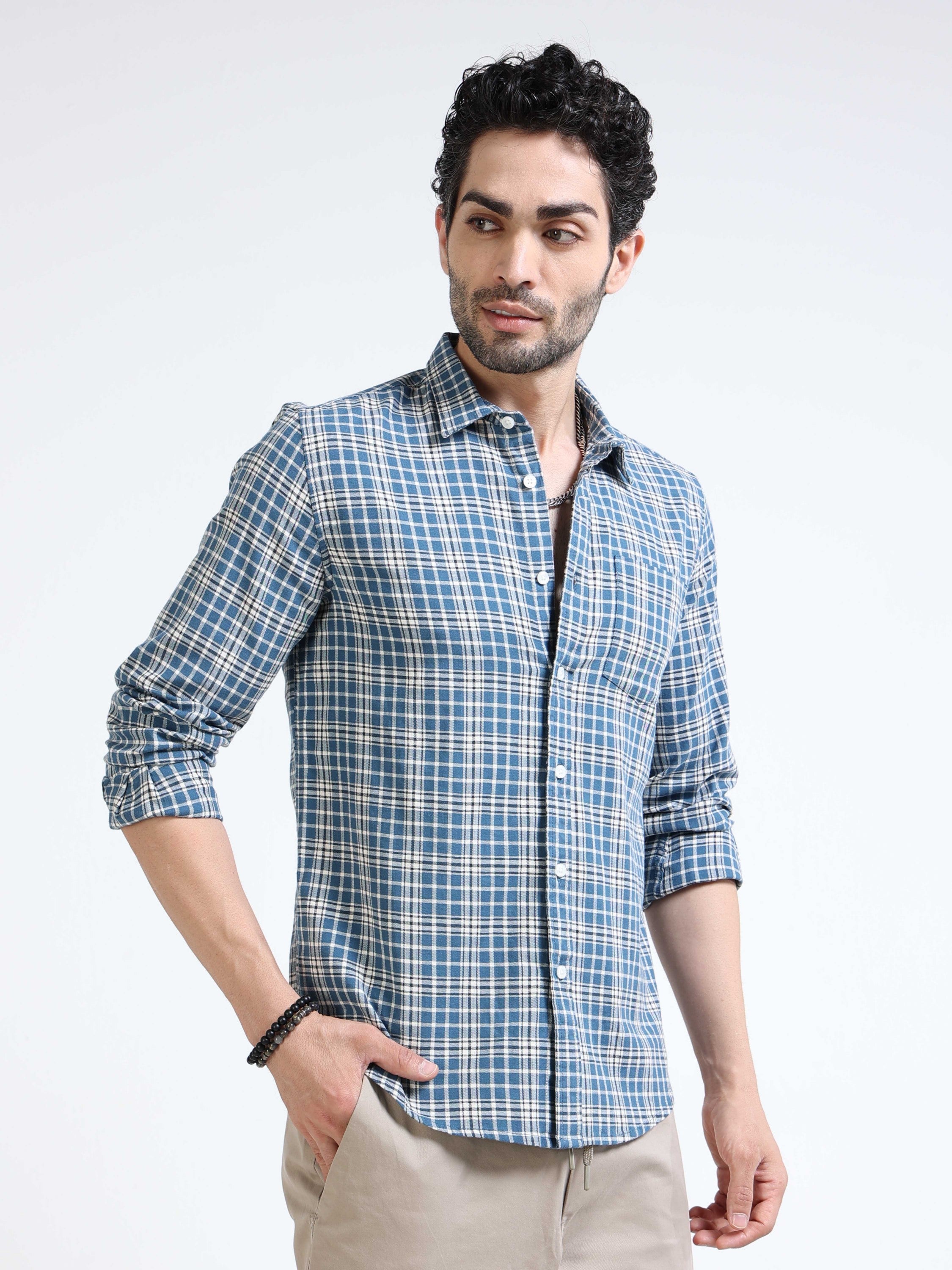 Men Blue Plaid Regular Fit Shirt