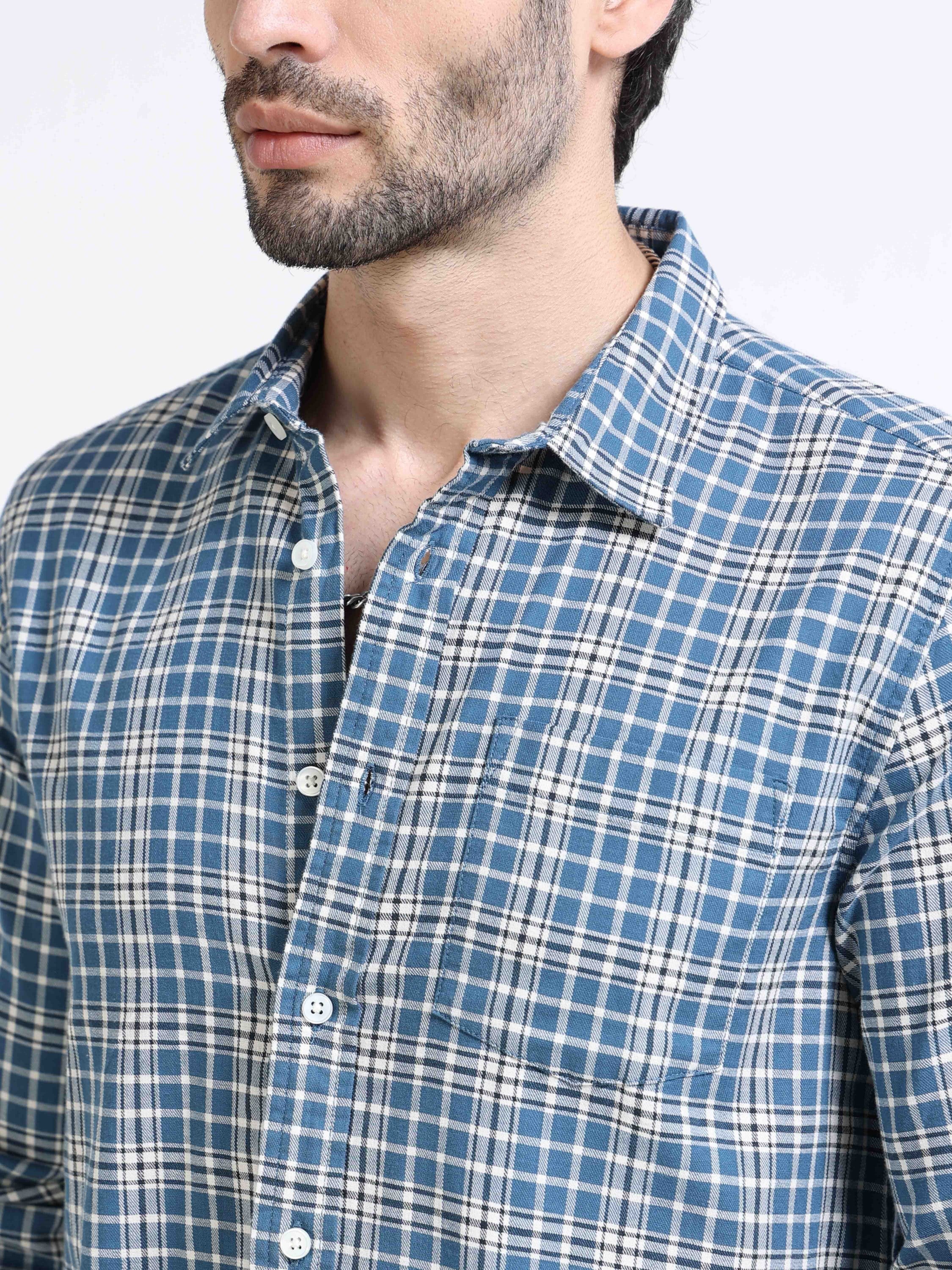Men Blue Plaid Regular Fit Shirt