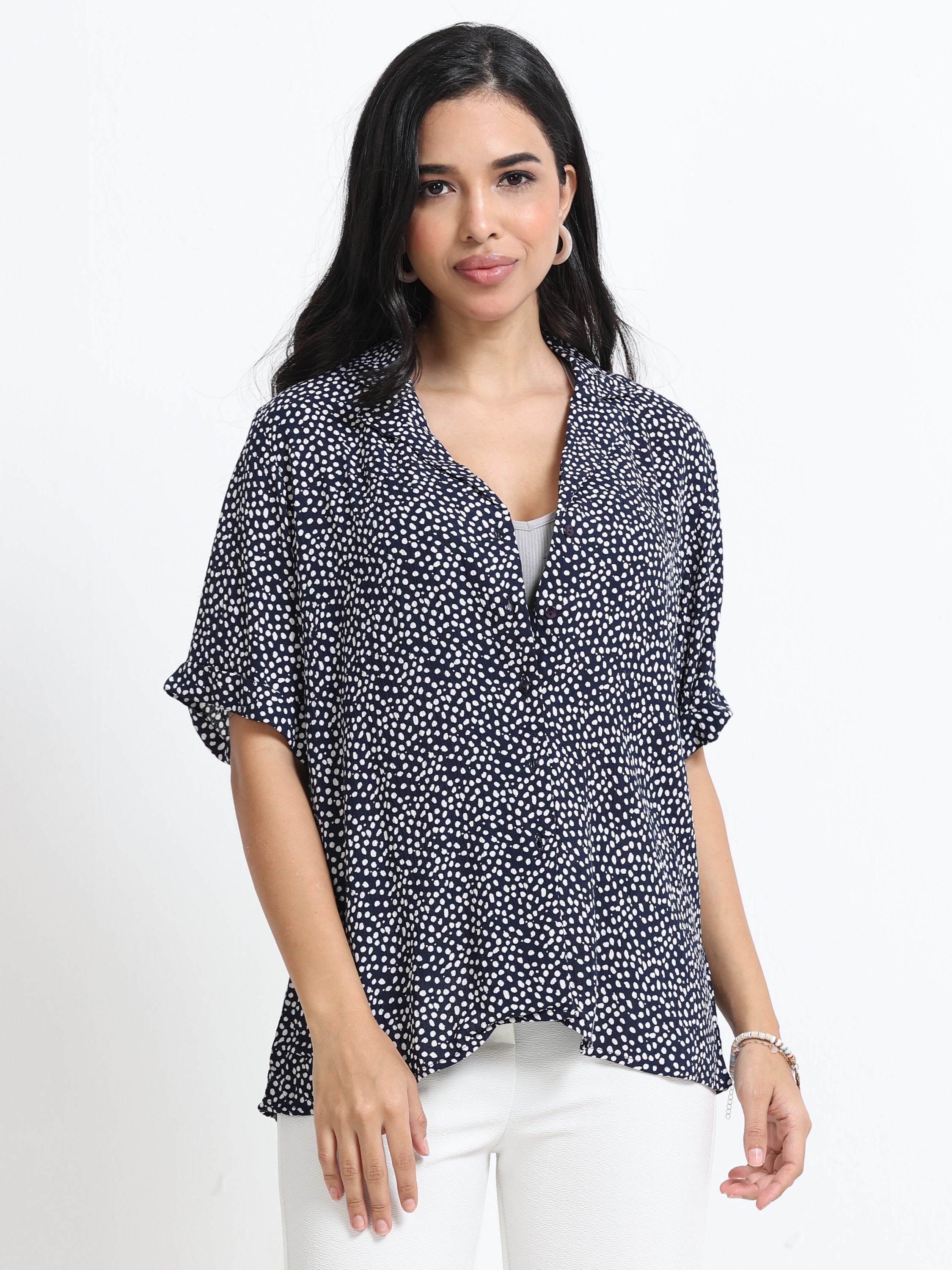 Women Elegant Navy Printed Shirt