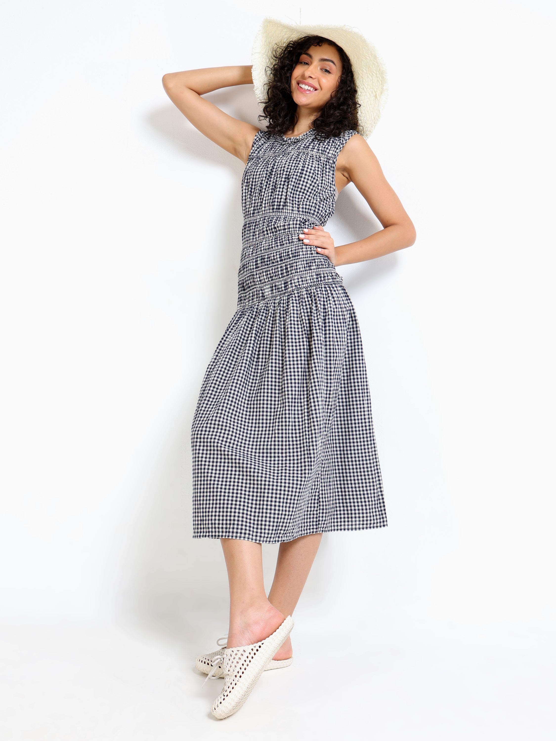 Women Black & White check Maxi Dress