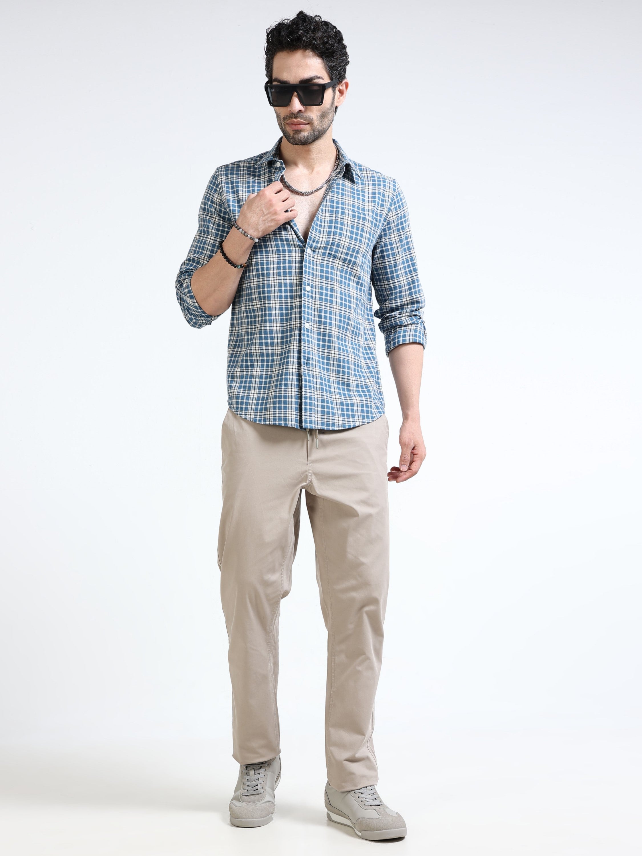 Men Blue Plaid Regular Fit Shirt