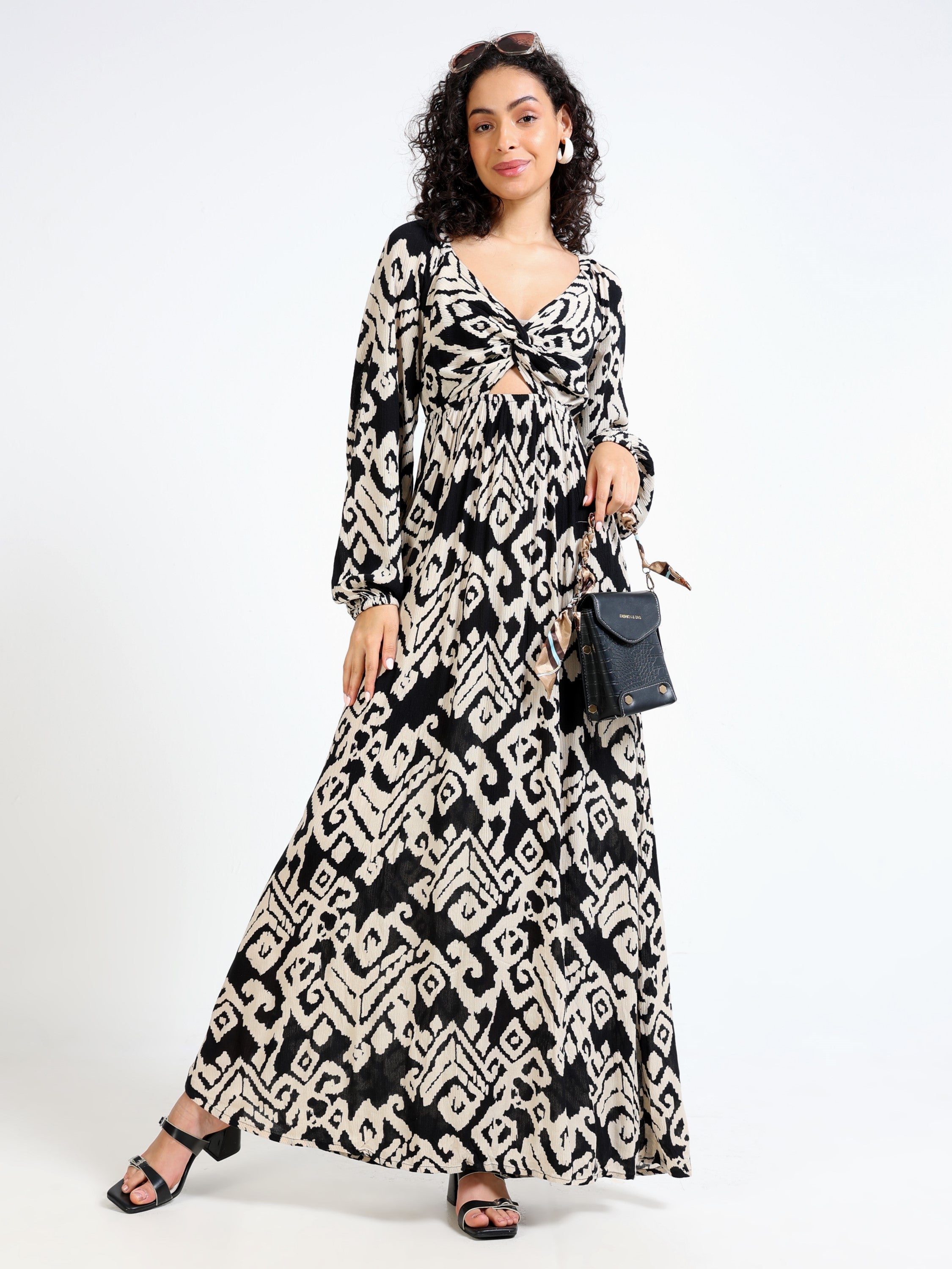 Women Black Ikkat Print Dress
