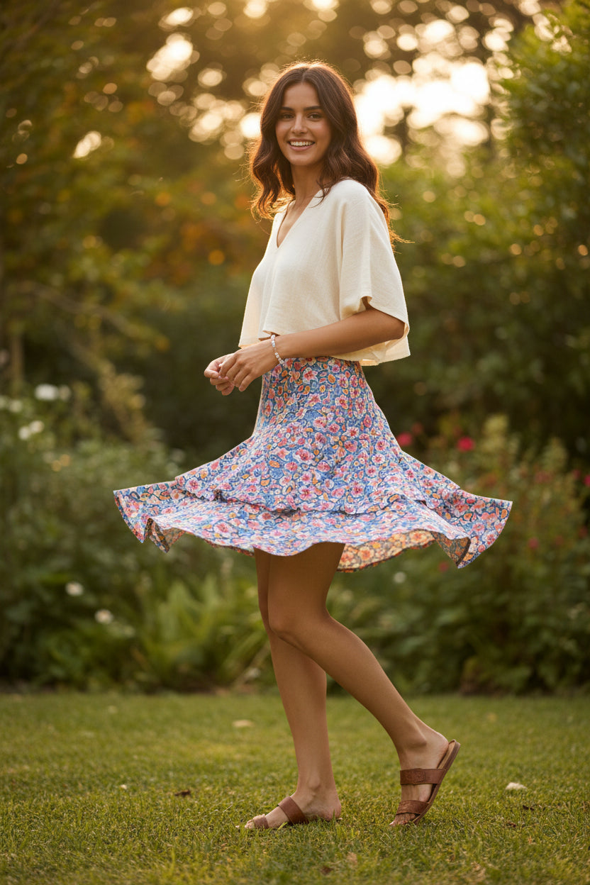 Women Layered Floral Print Skirt