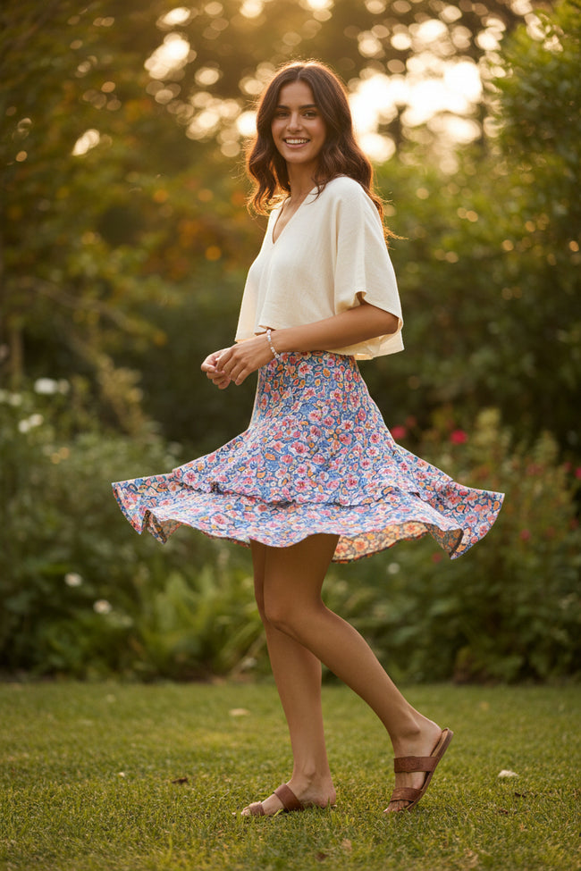 Women Layered Floral Print Skirt