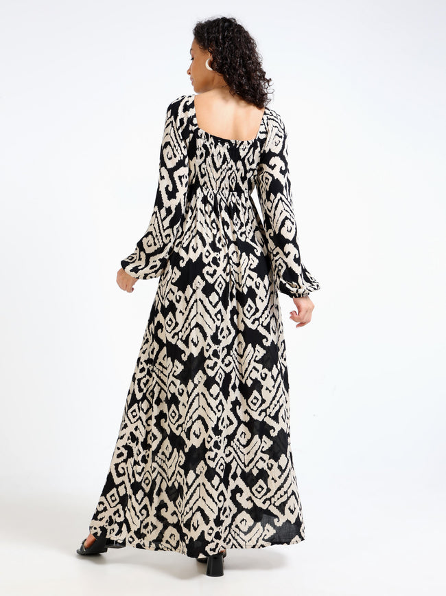 Women Black Ikkat Print Dress