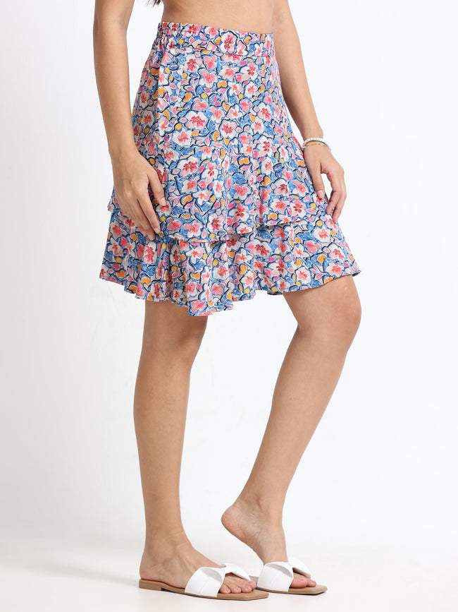 Women Layered Floral Print Skirt