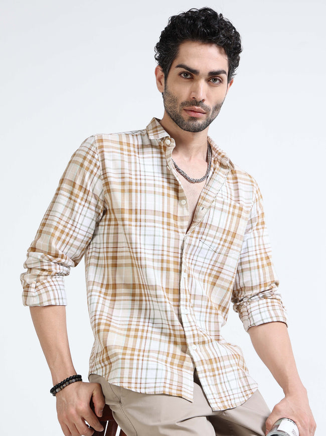 Men Brown Check Regular Fit Shirt