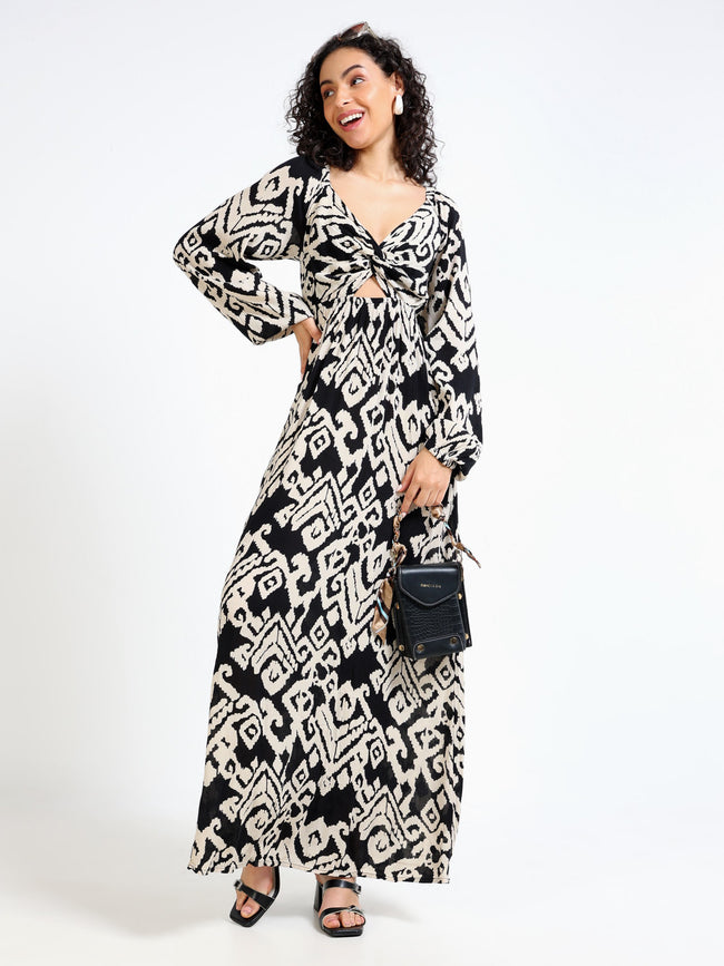 Women Black Ikkat Print Dress
