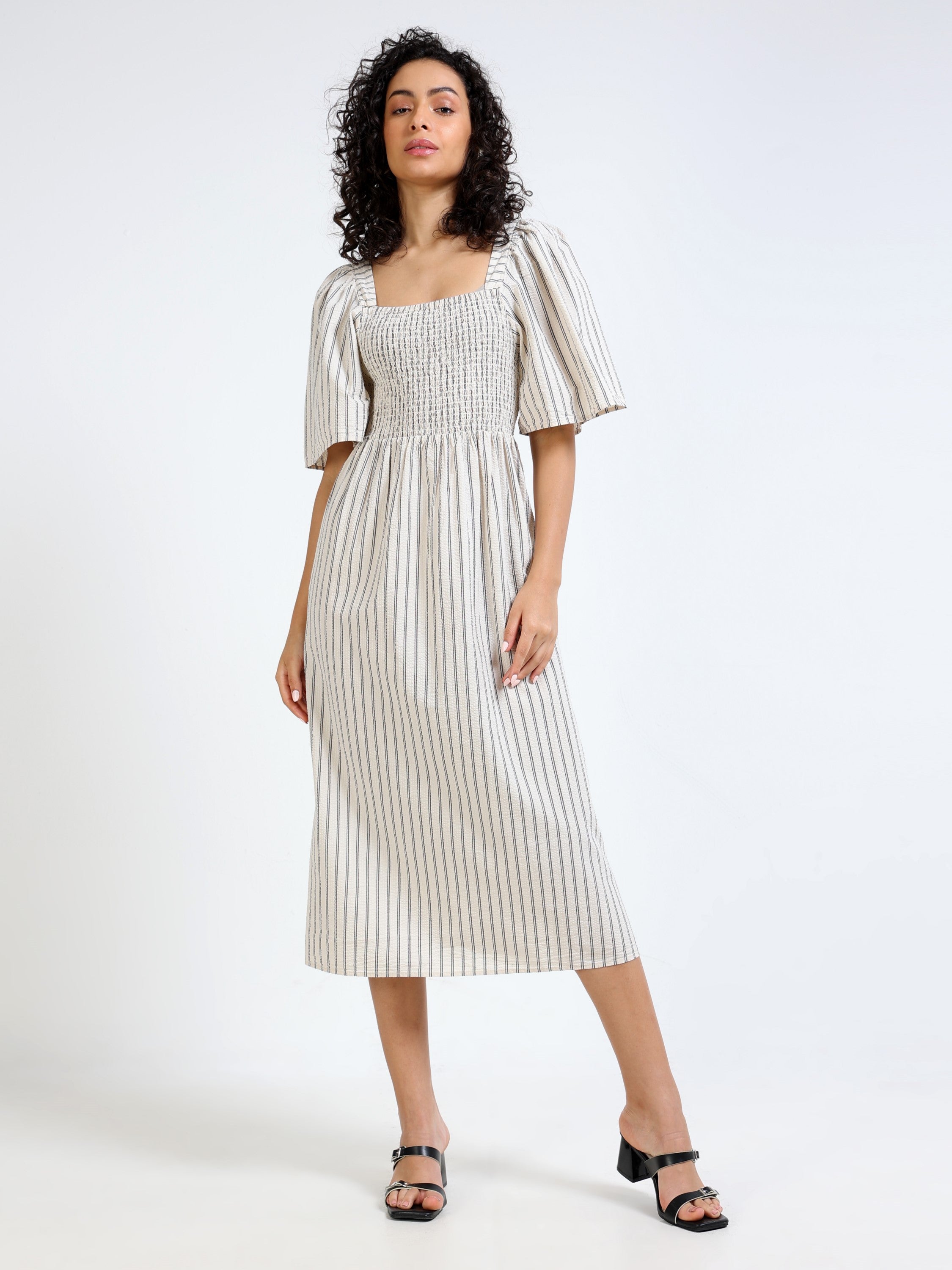 Women Beige Stripe Maxi Dress